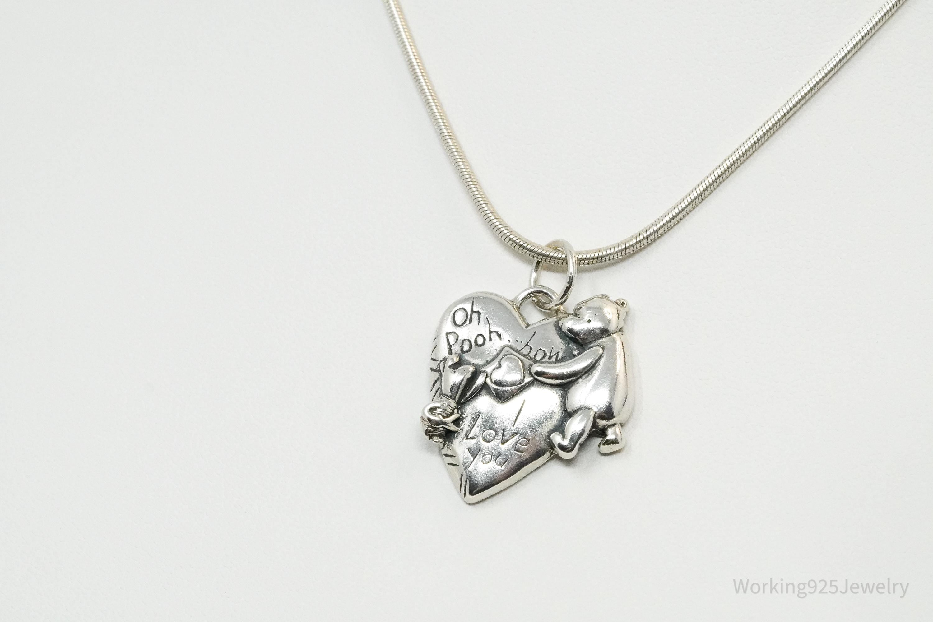 Vintage Walt Disney Winnie The Pooh & Piglet Sterling Silver Necklace 18"