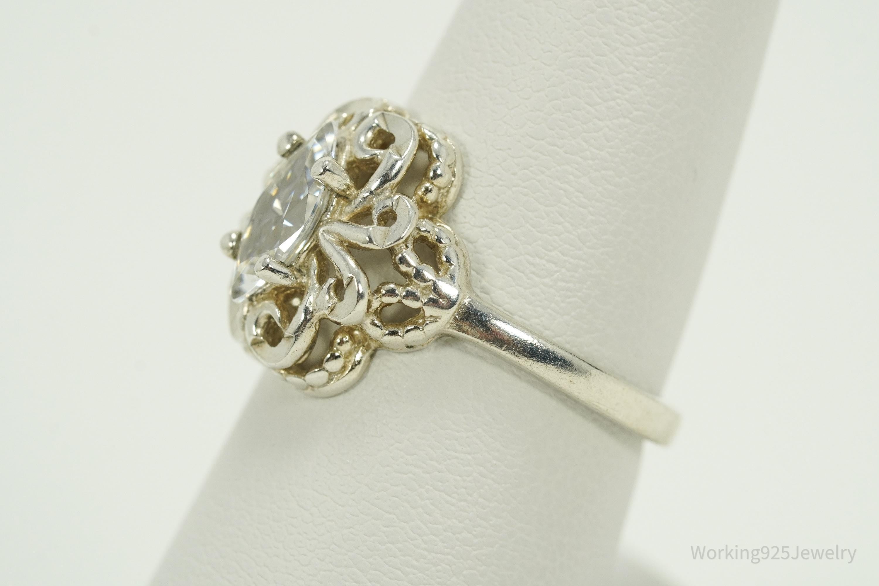 Vintage Diamonique Cubic Zirconia Sterling Silver Ring - Size 8