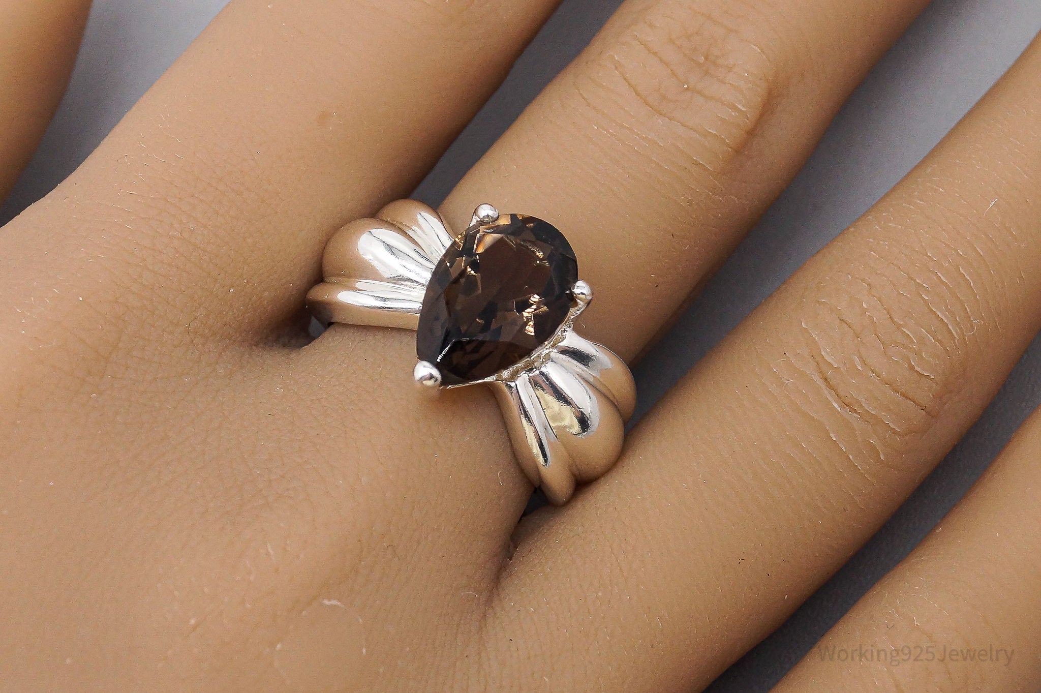 Vintage UTC Large Smoky Topaz Sterling Silver Ring Size 8