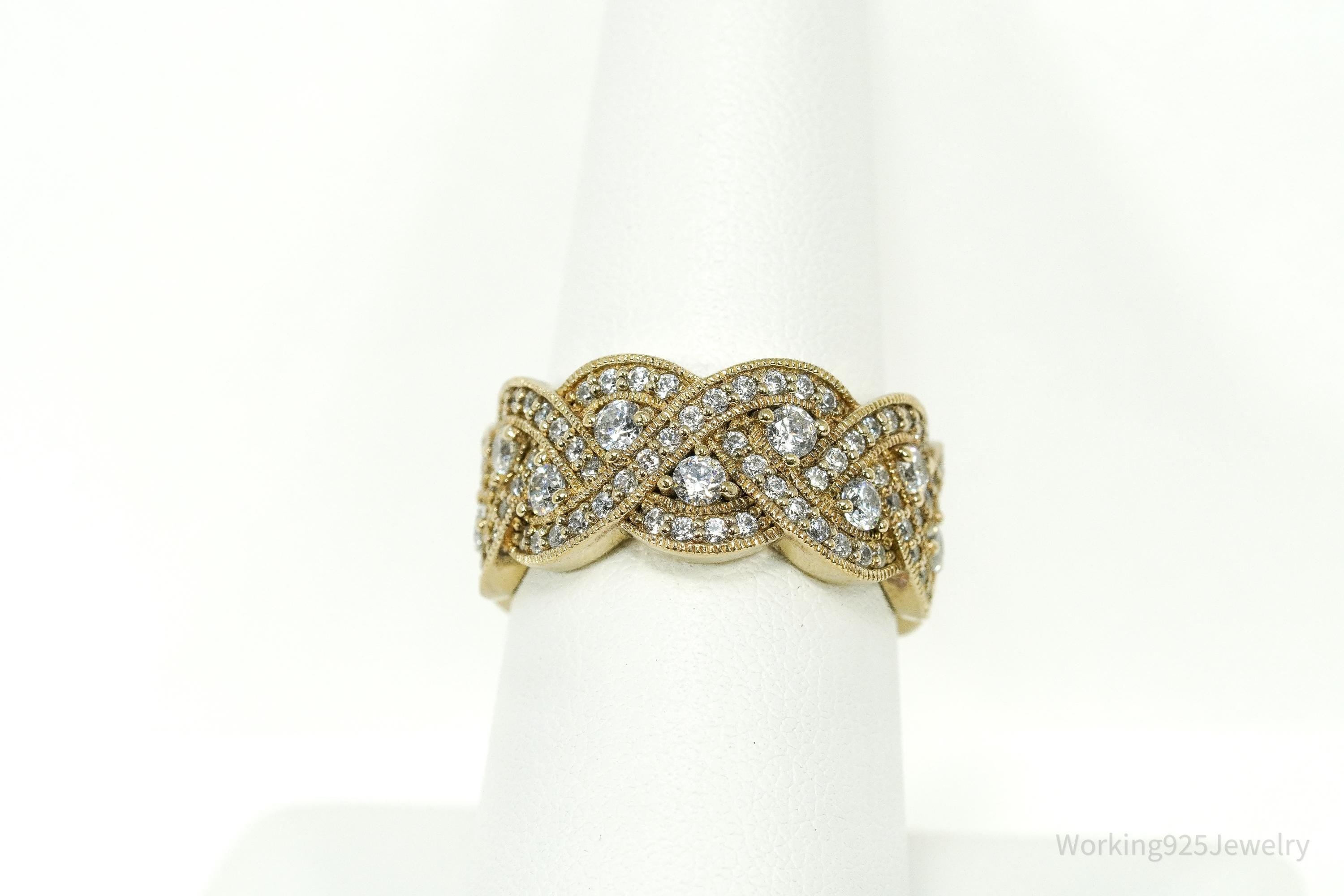 Vintage Cubic Zirconia Gold Vermeil Sterling Silver Band Ring - Size 8