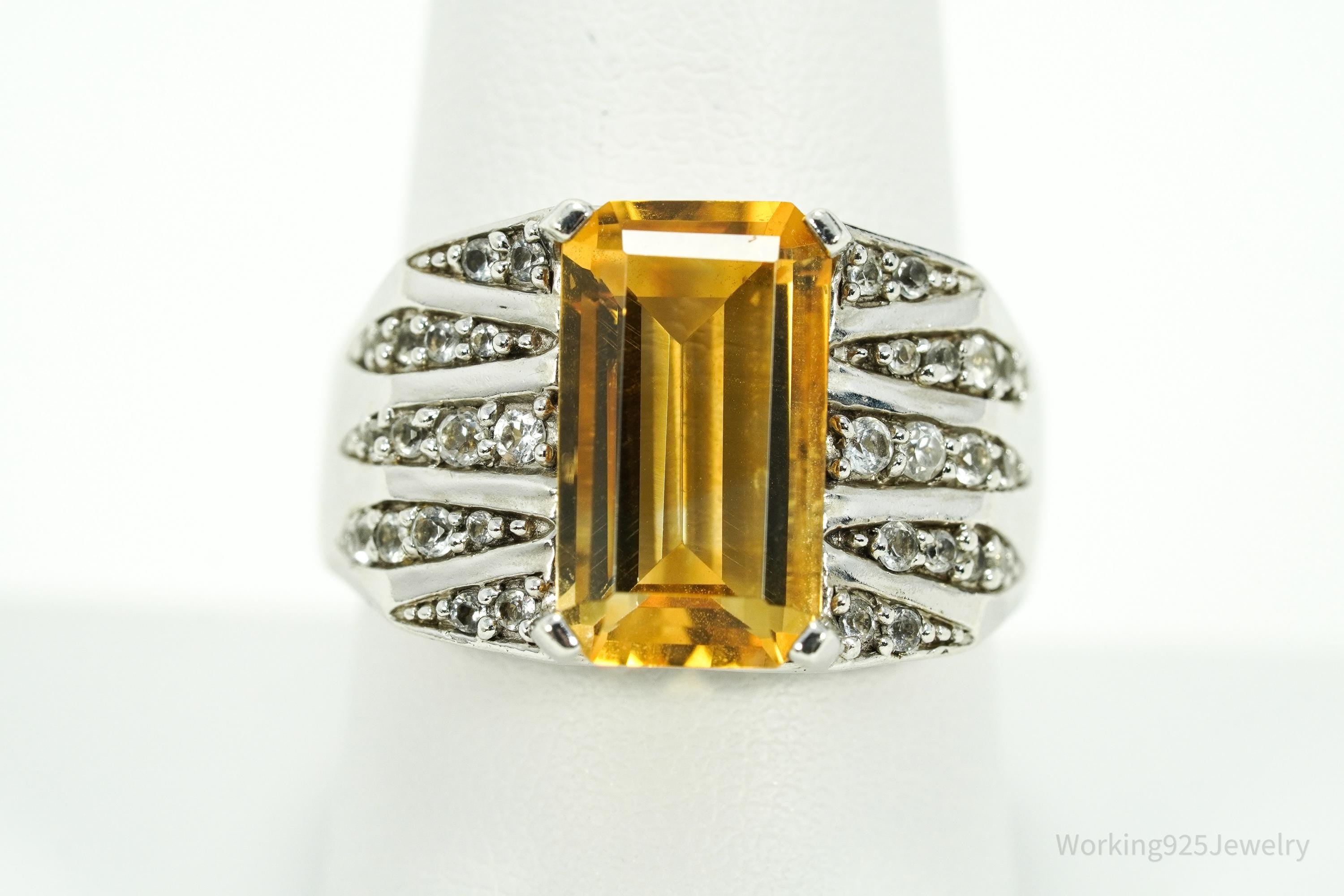 Vintage V3 Citrine & White Topaz Sterling Silver Ring - Size 9.25