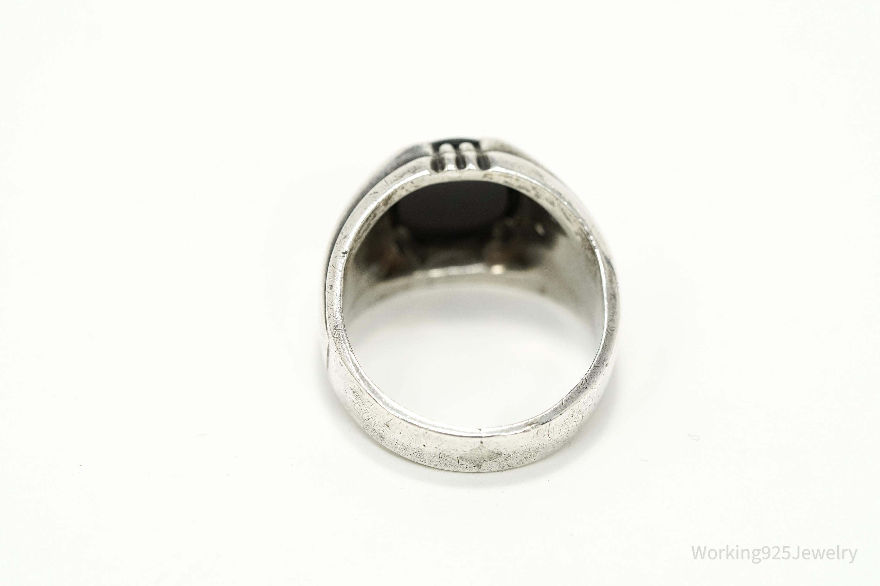 Antique Designer Clark & Coombs Black Onyx Sterling Silver Ring - Size 8.75