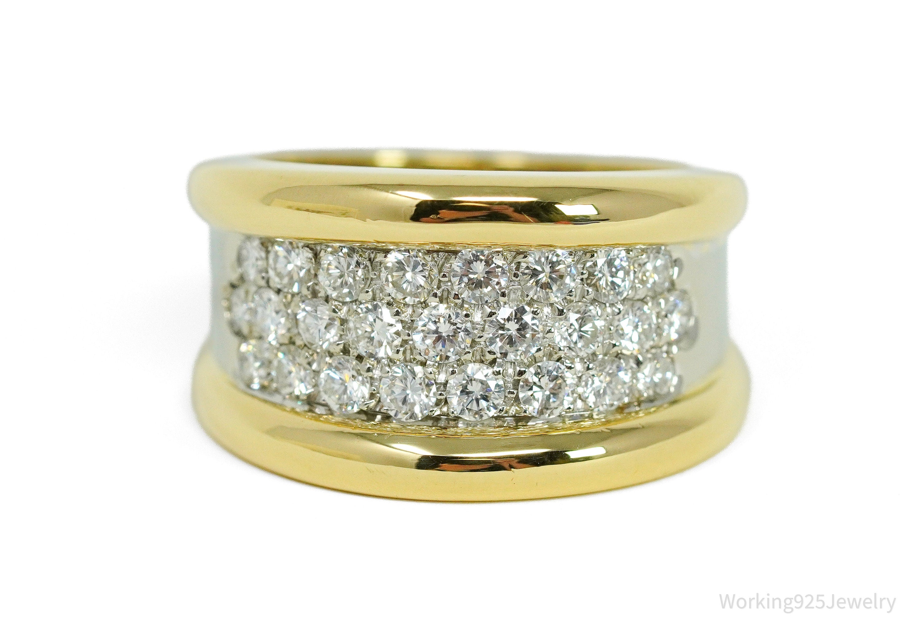 25 Prong Set Diamonds & 18K Gold Two Tone Ring - Size 6.75