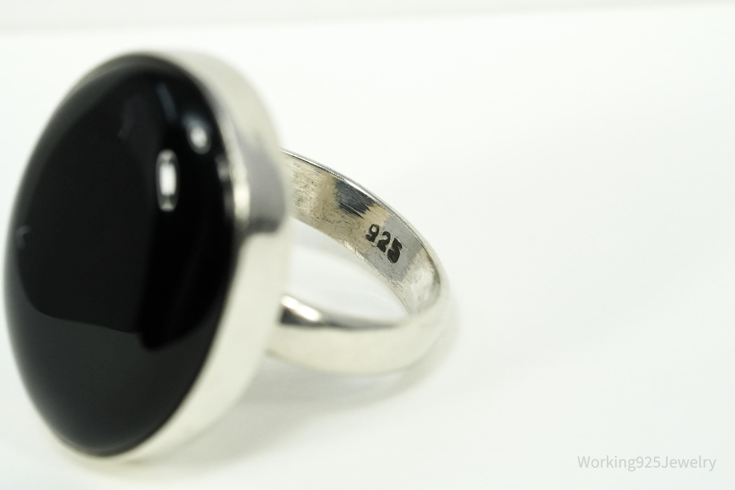 Vintage Large Black Onyx Sterling Silver Ring - Size 8.75