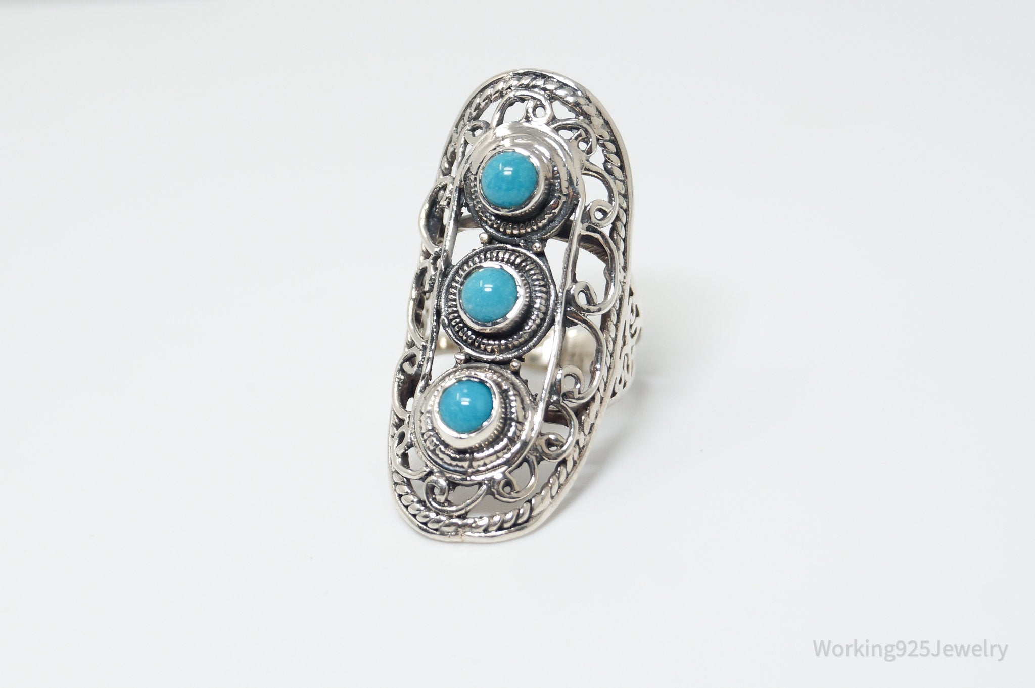 Vintage Southwestern Style Turquoise Sterling Silver Ring - Sz 7