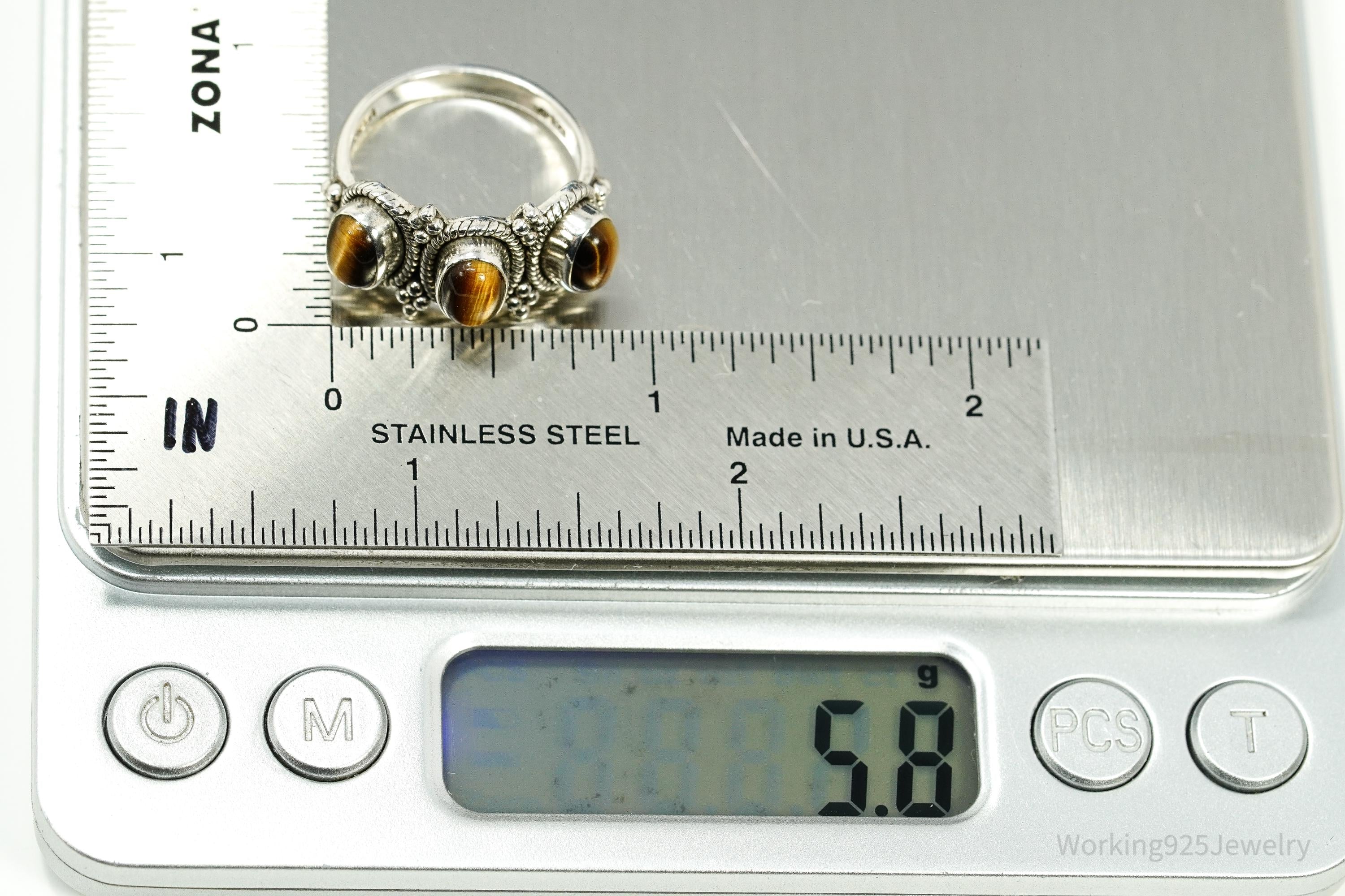 Vintage Doug Paulus Tigers Eye Western Style Sterling Silver Ring - Size 8