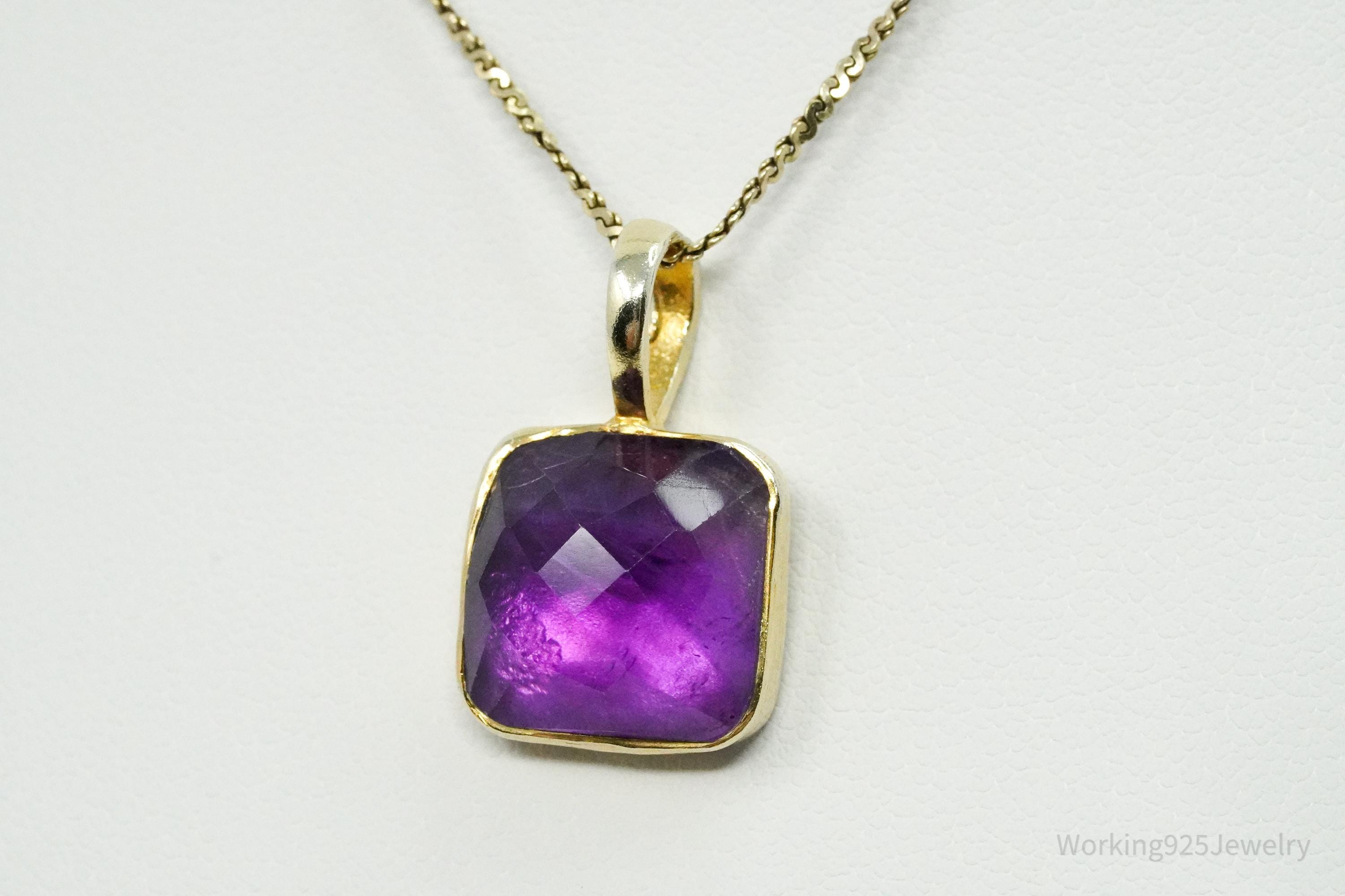 Vintage Amethyst Gold Washed Sterling Silver Necklace 18"