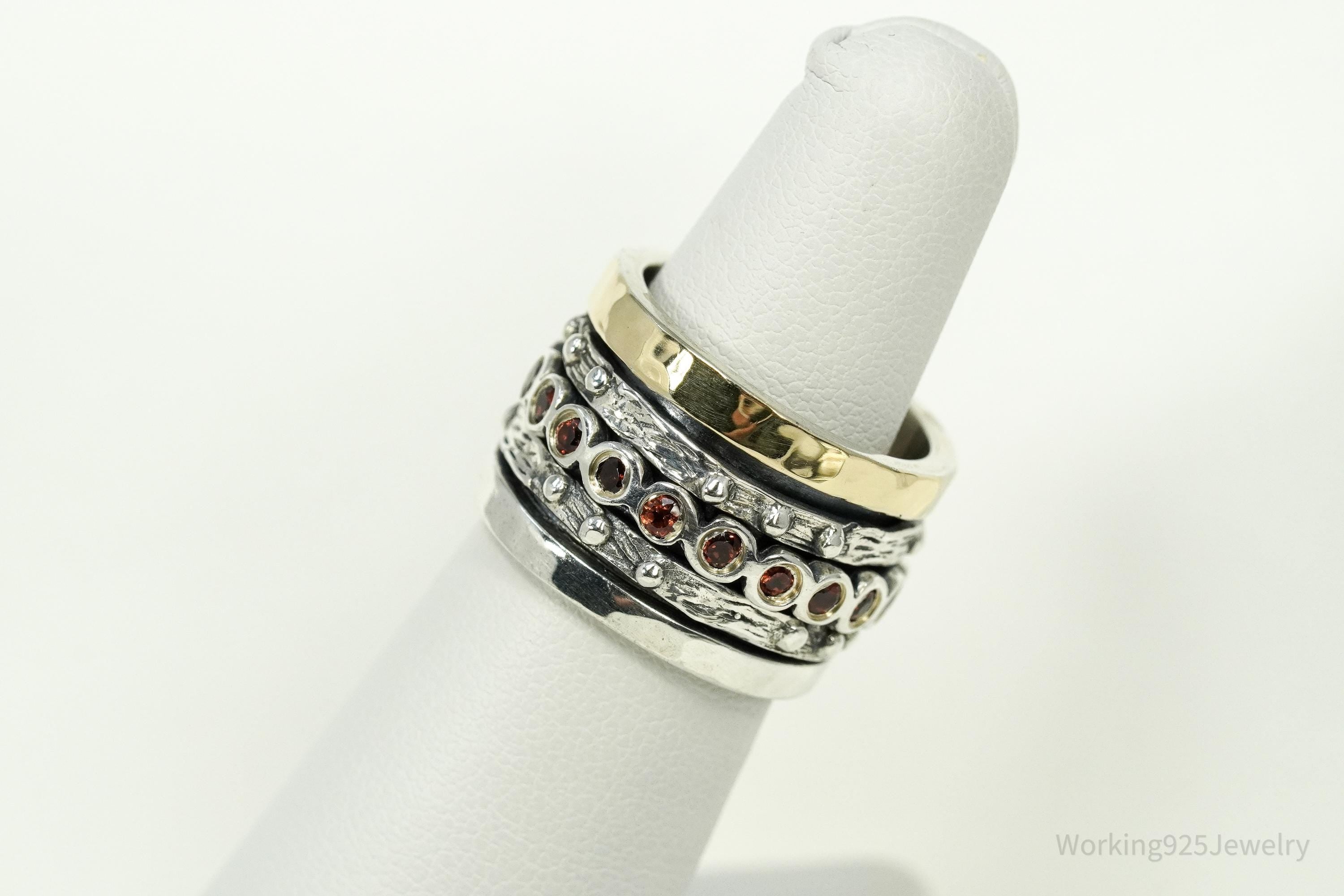 Vintage Garnet Gemstone Gold Vermeil Sterling Silver Spinner Band Ring- Size 6.5