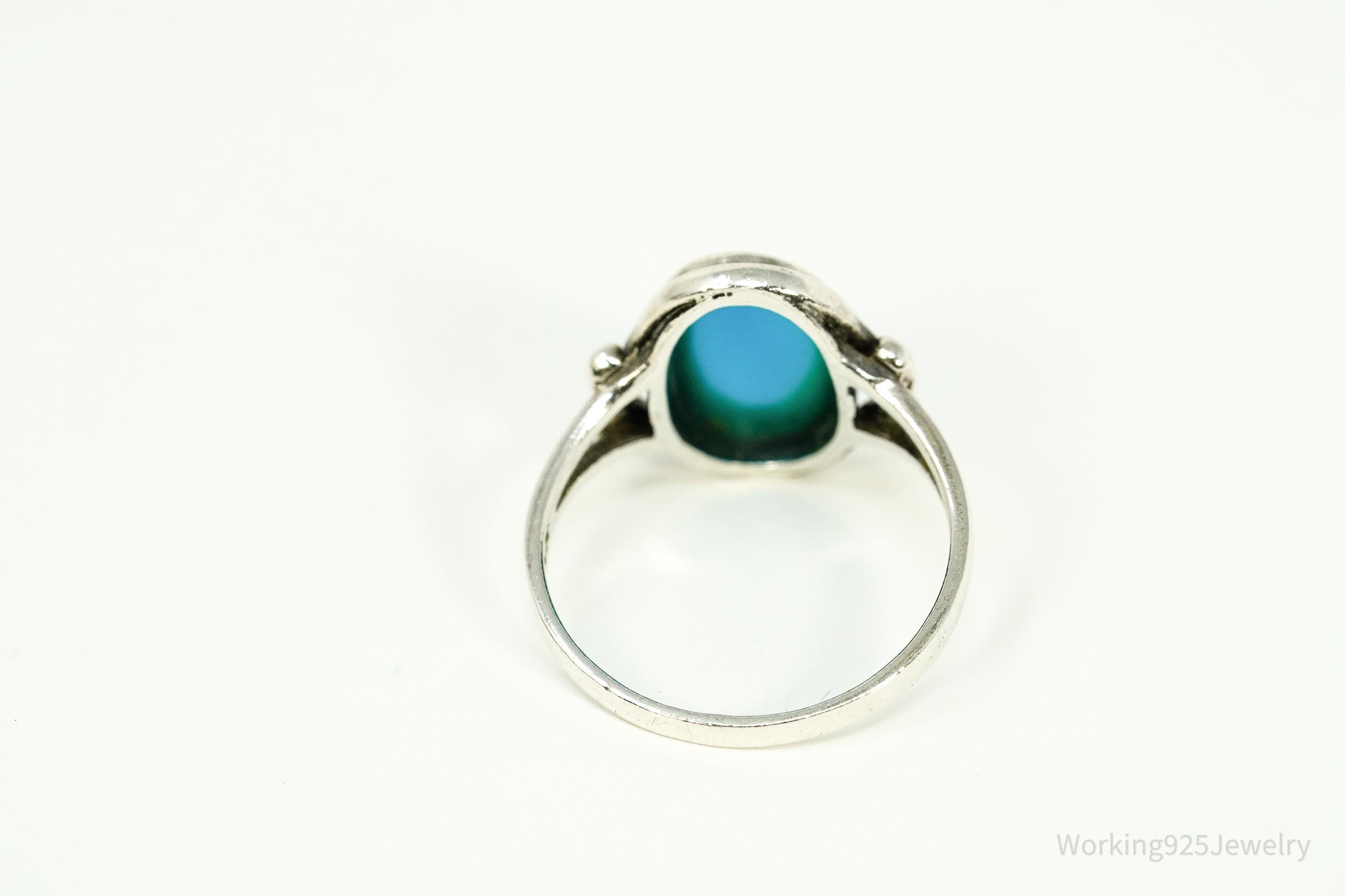 Vintage Blue Turquoise Sterling Silver Ring - Size 7