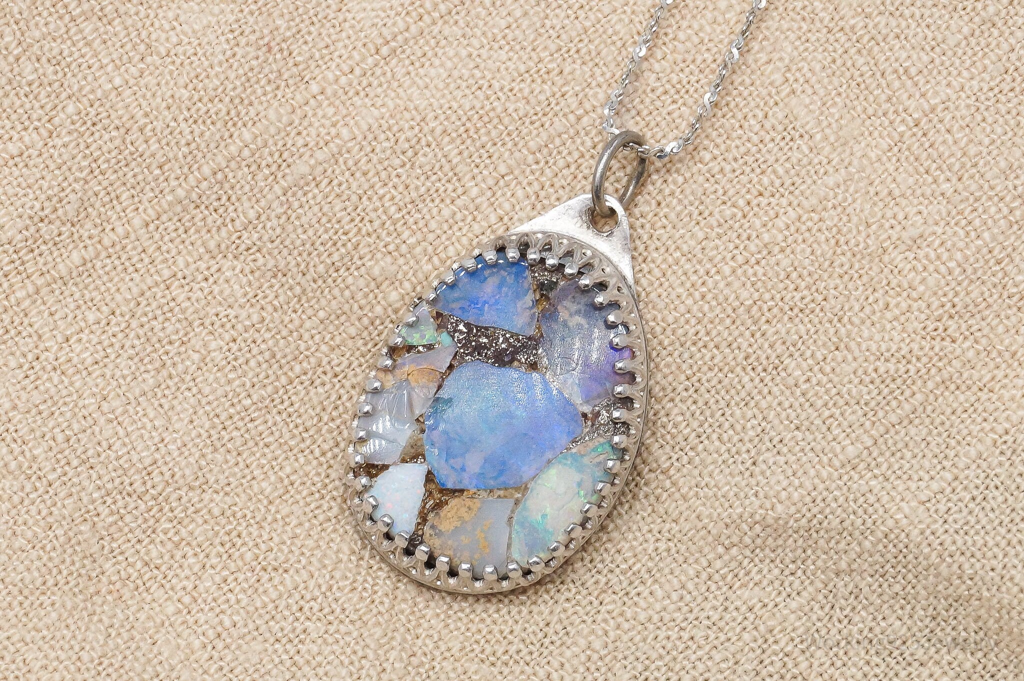 Vintage Opal Sterling Silver Necklace 24"