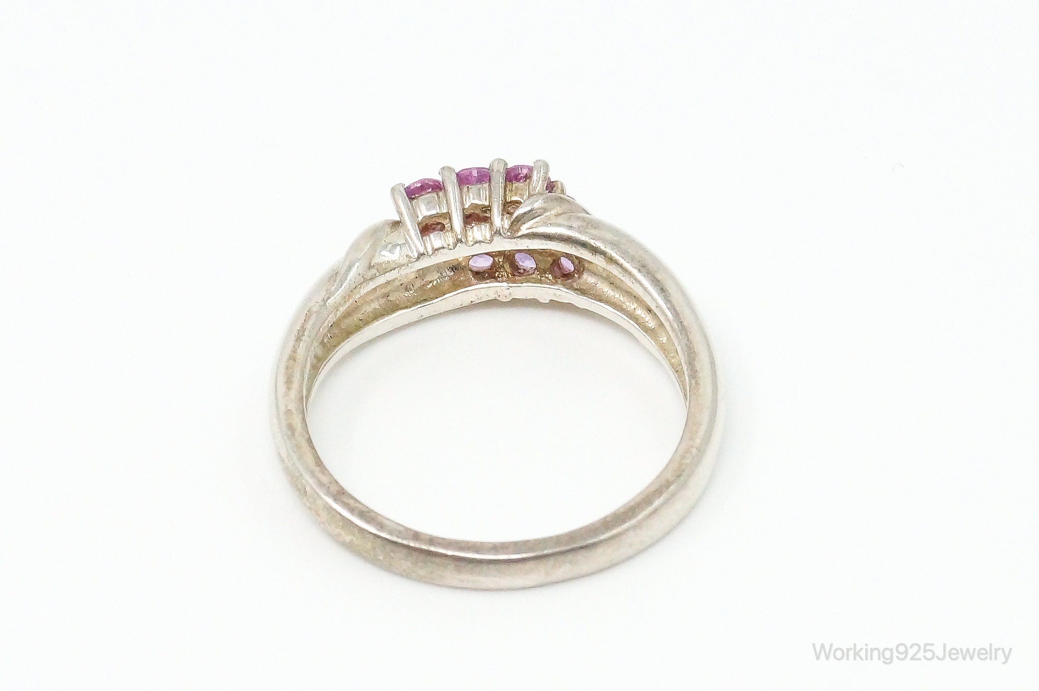 Vintage Pink Topaz Cluster Sterling Silver Ring Size 9