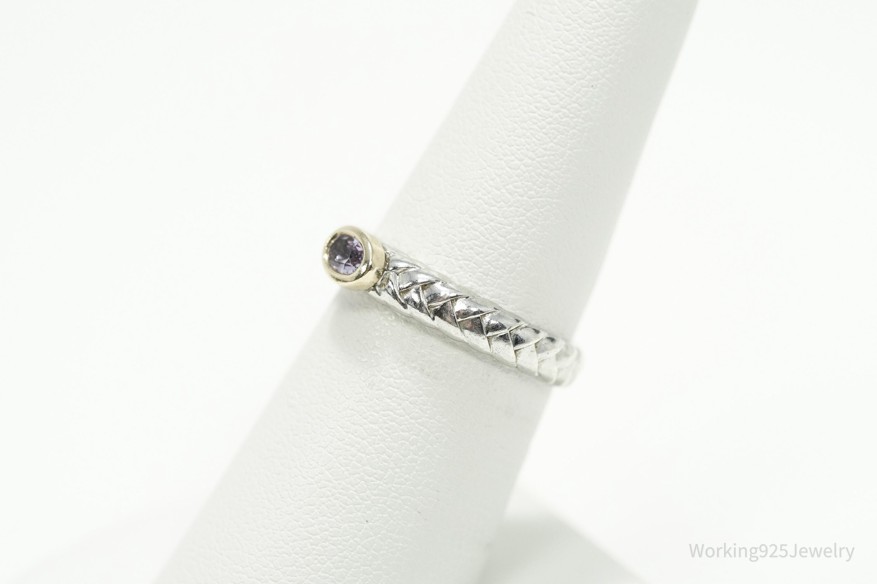 Vintage Alwand Vahan Amethyst 14K Gold & Sterling Silver Ring - Size 7