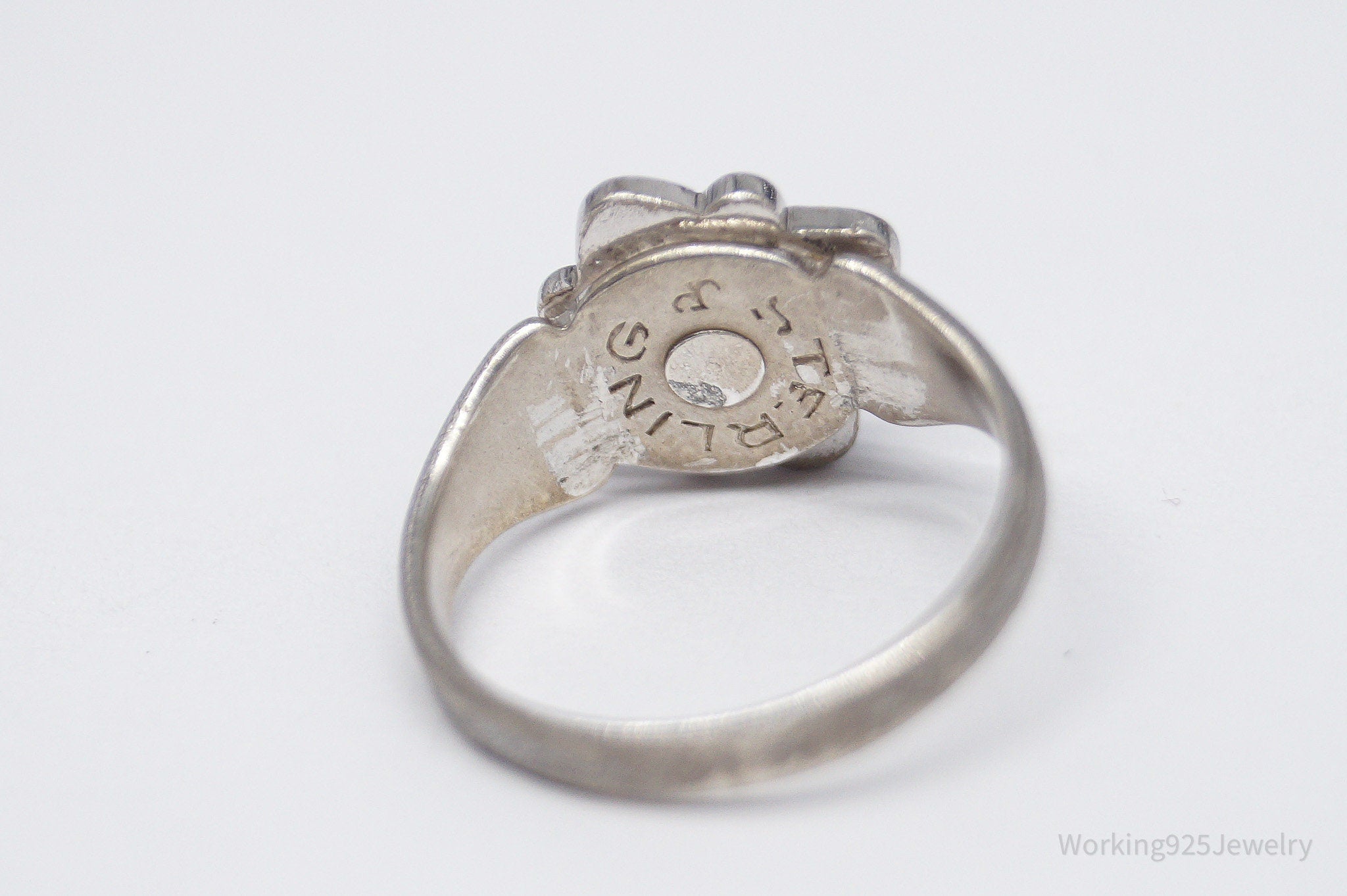 Vintage Native American Signed JP Tigers Eye Sterling Silver Ring - Size 2.75