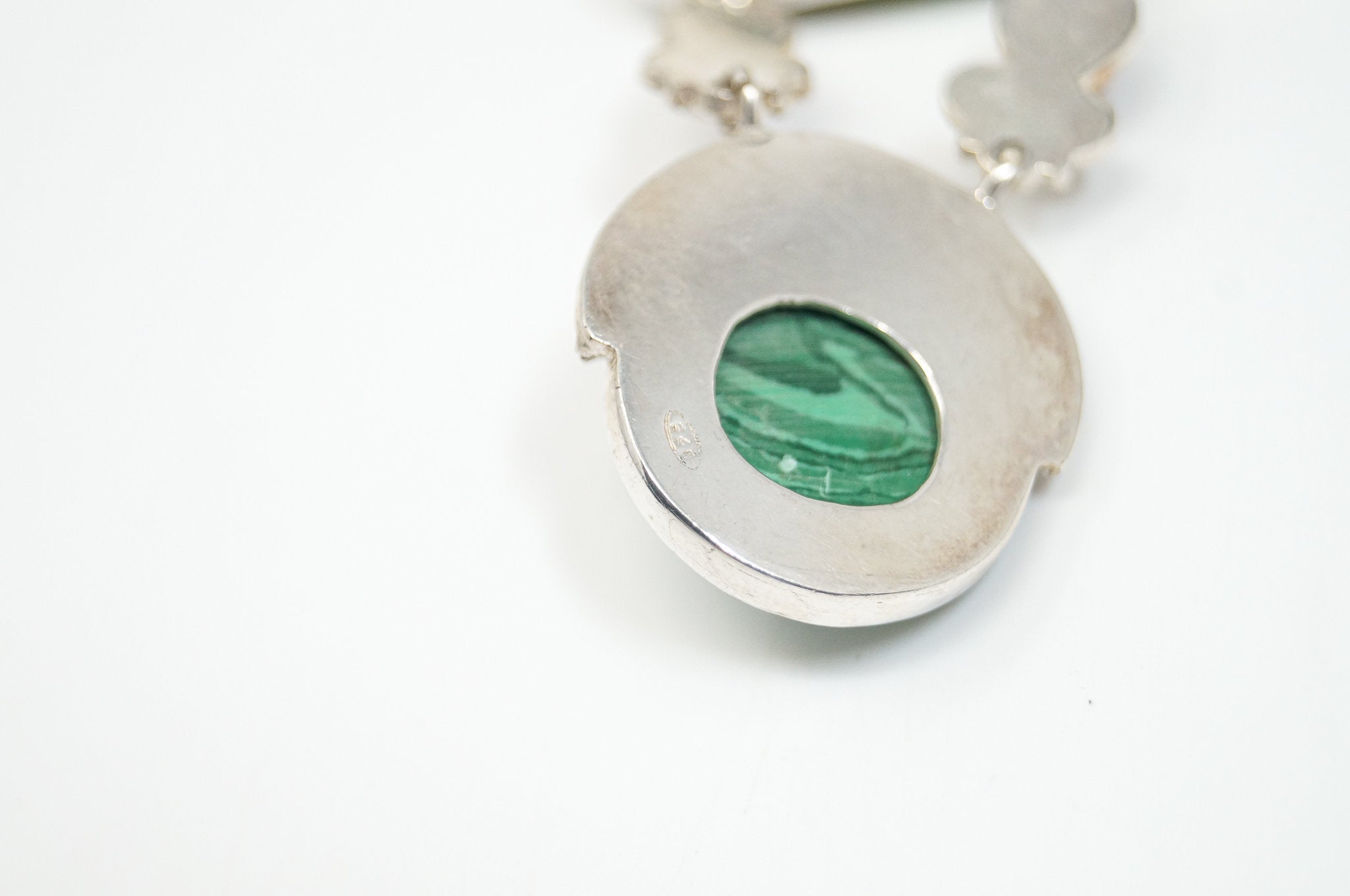 Vintage Turquoise Amethyst Malachite Garnet Sterling Silver Moon Face Pendant