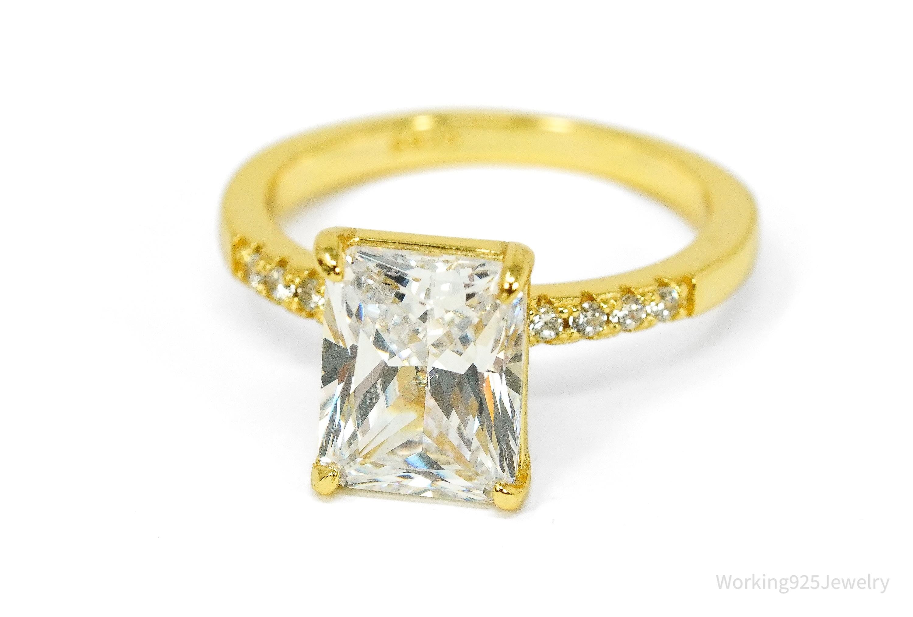 Vintage Cubic Zirconia Gold Vermeil Sterling Silver Ring - Size 5