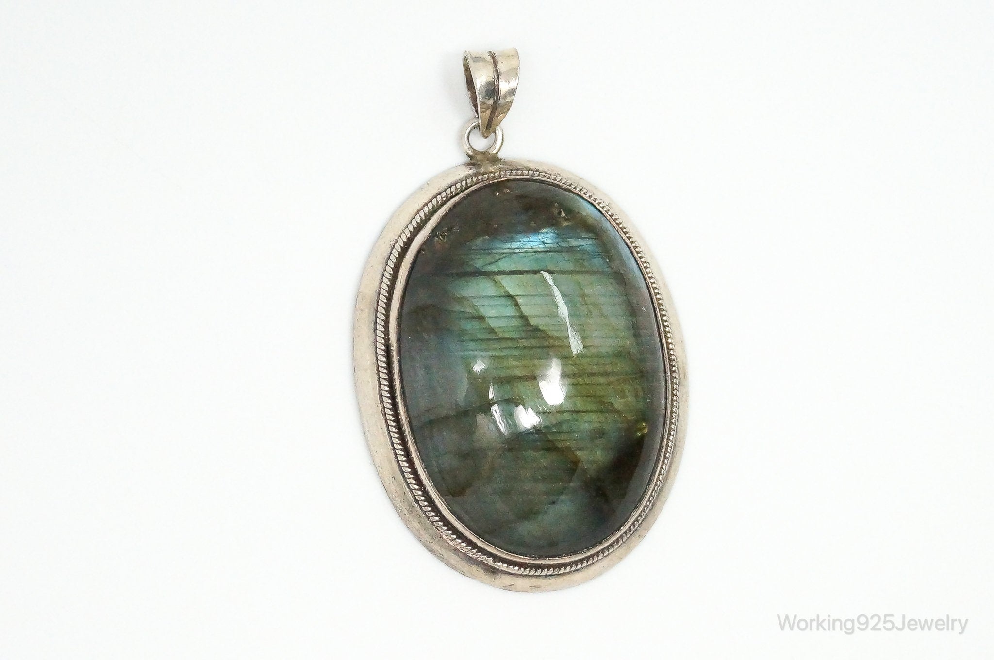 Vintage Large Labradorite Sterling Silver Necklace Pendant