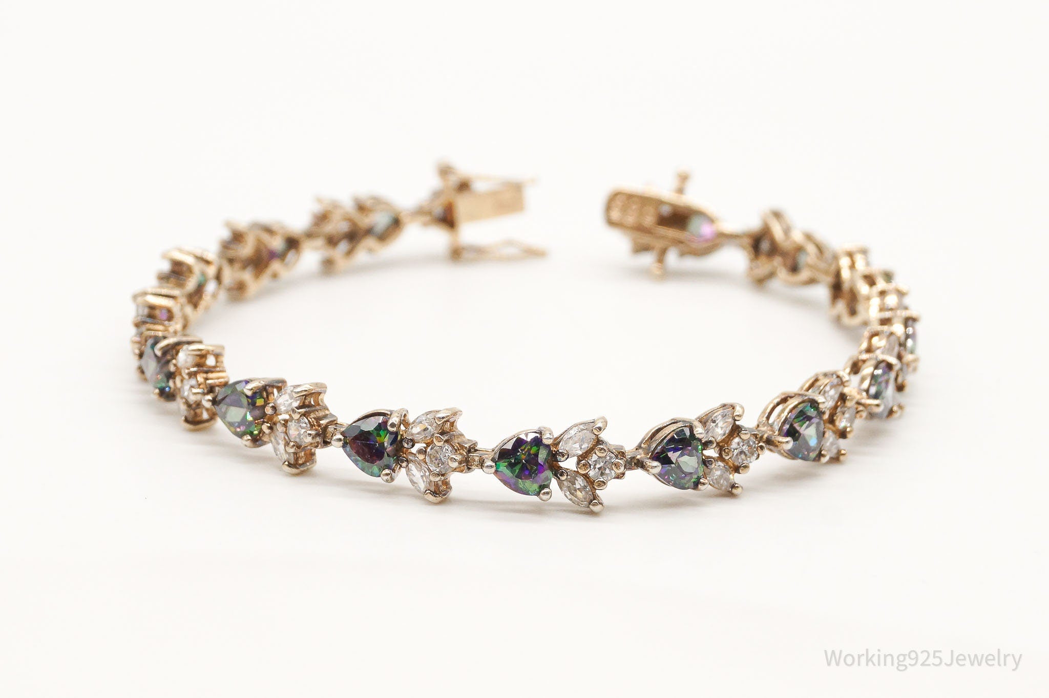 Vintage Mystic Topaz Cubic Zirconia Gold Vermeil Sterling Silver Bracelet