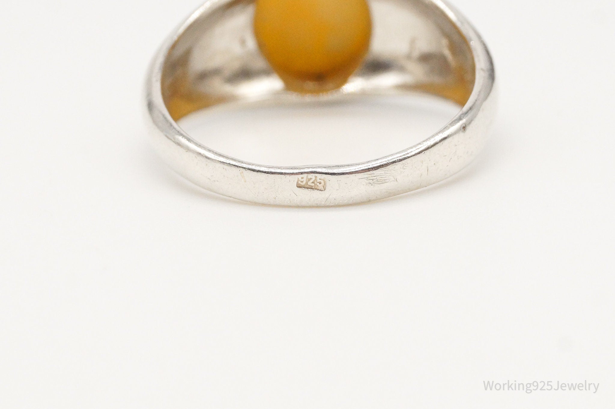 Vintage Yellow Amber Sterling Silver Ring - Size 6.5