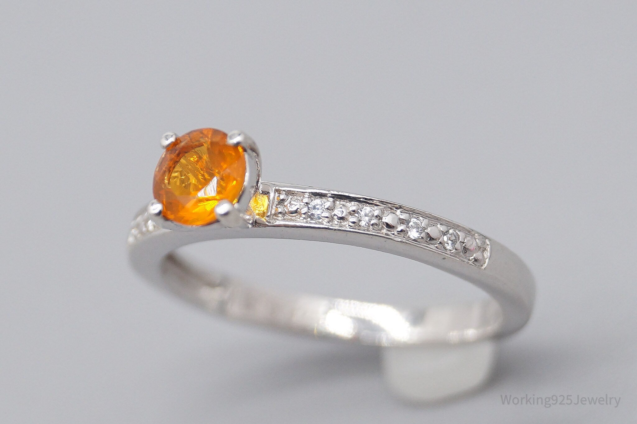 JTV Fire Opal & White Topaz Sterling Silver Ring - Size 8