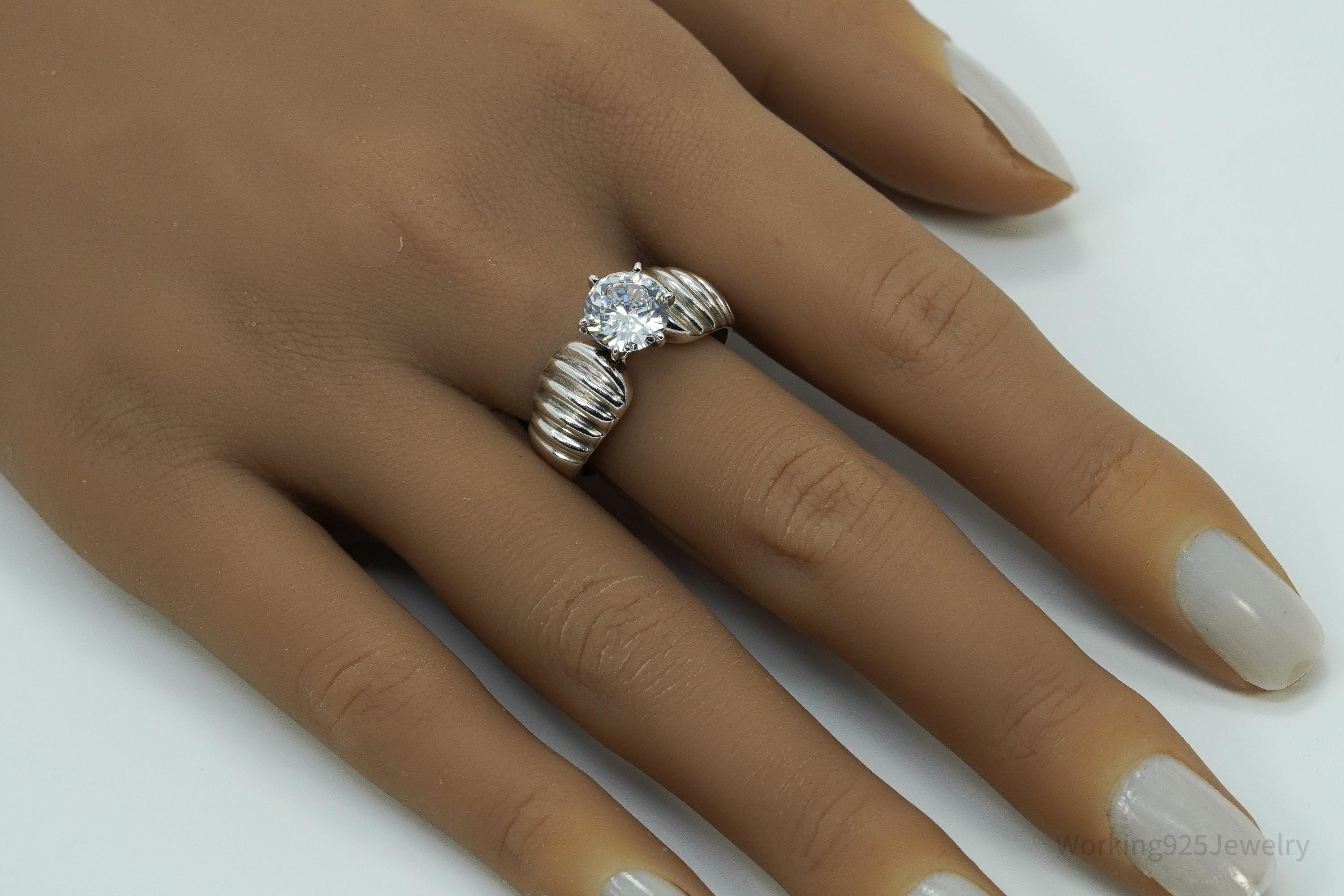 Vintage Diamonique Cubic Zirconia Sterling Silver Ring Size 9.25