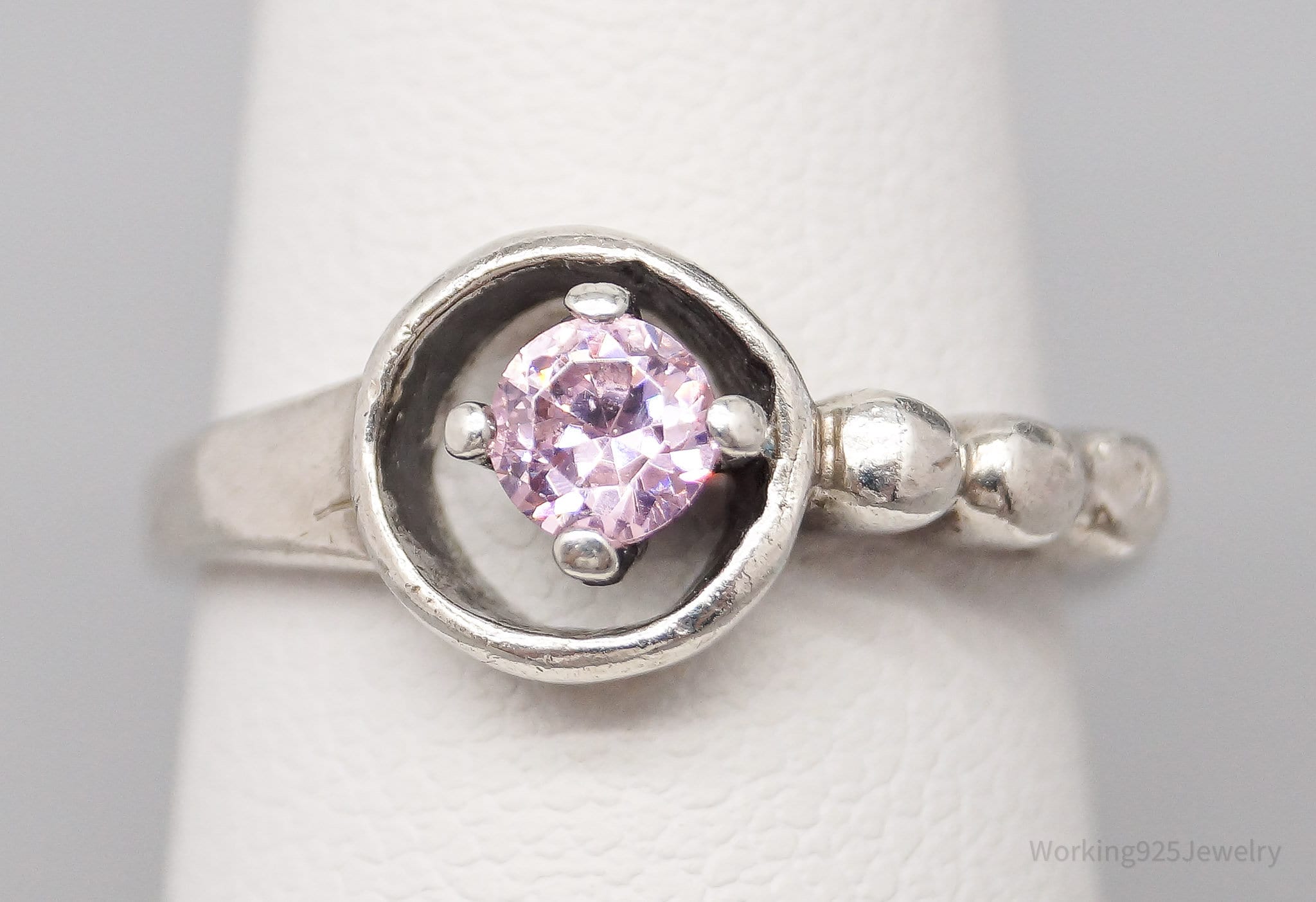 Vintage Designer Pink Cubic Zirconia Sterling Silver Ring - Size 5.25