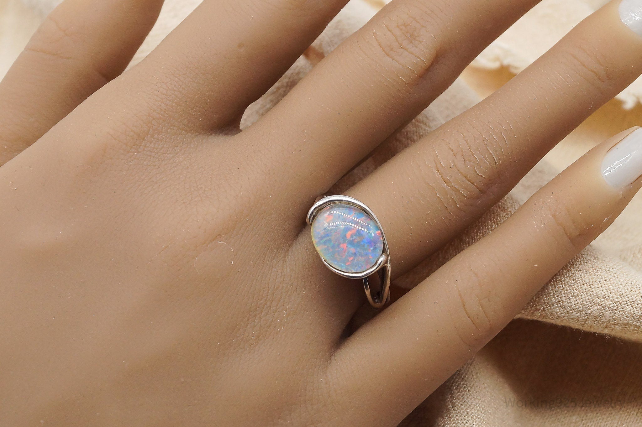 Vintage Opal Sterling Silver Ring - Size 7.5