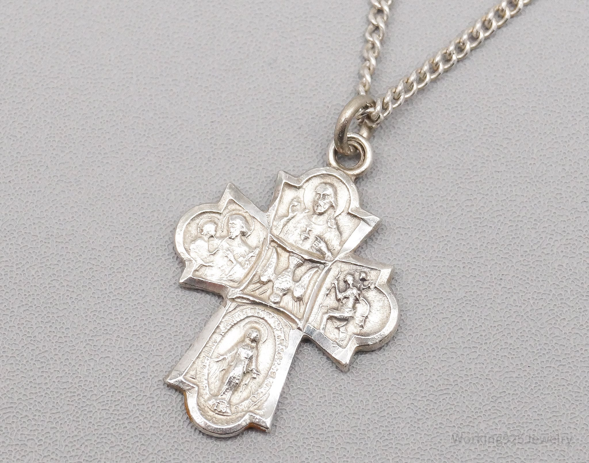 Antique Bible Cross Sterling Silver Necklace 18"