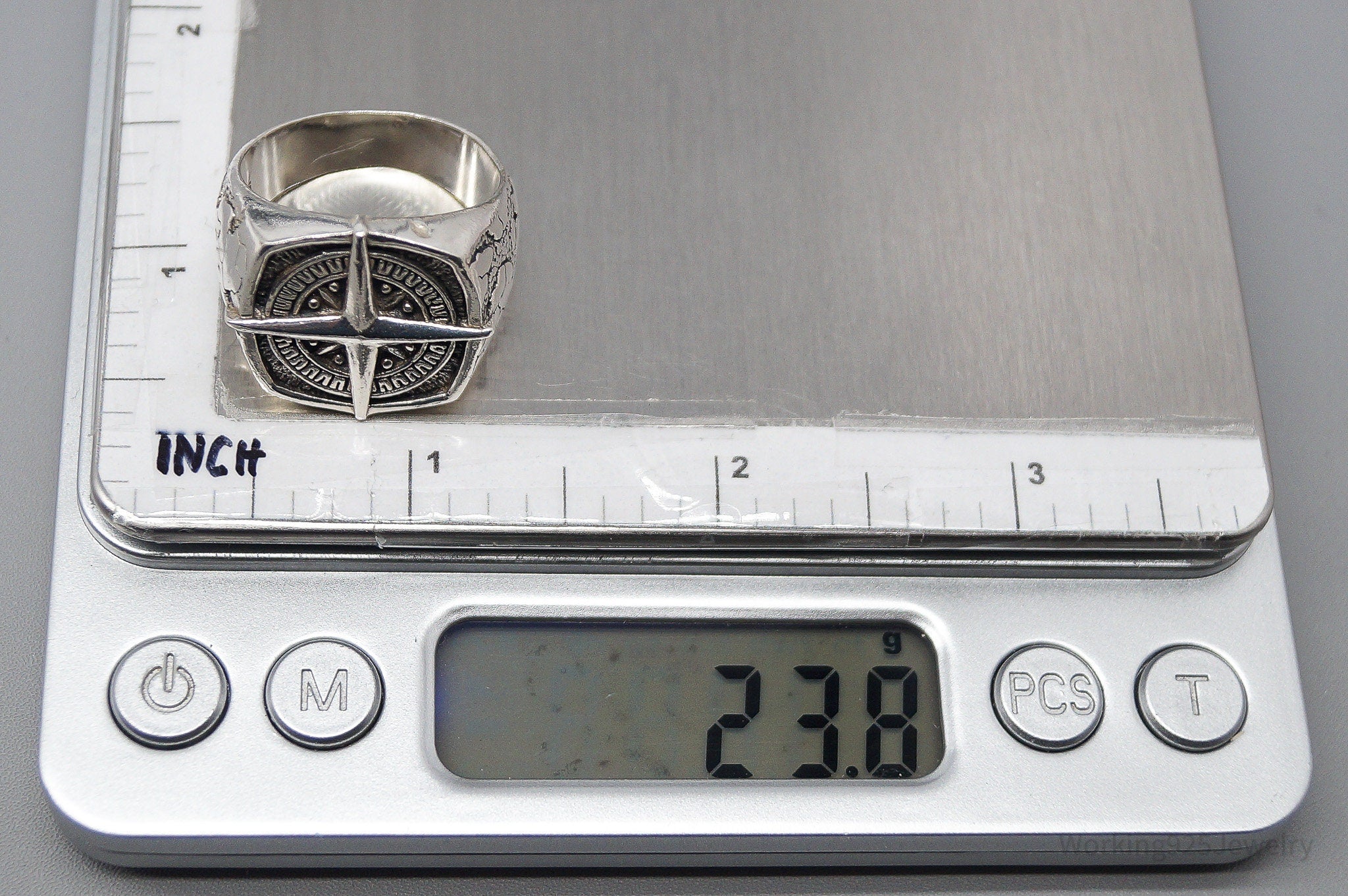 Vintage Nautical Style Compass Sterling Silver Ring - Size 11