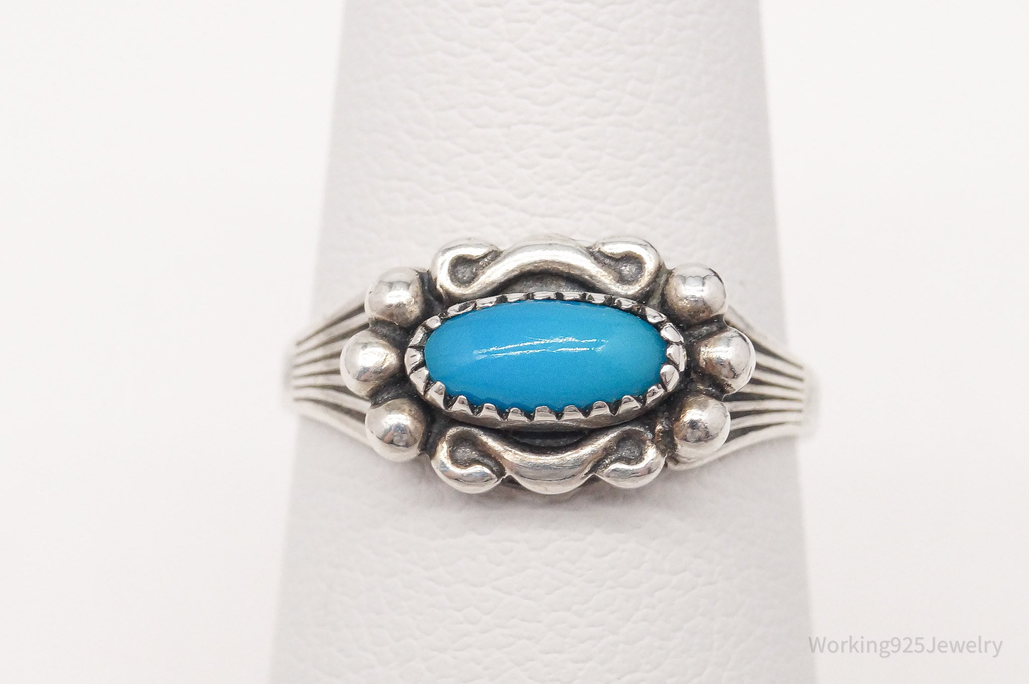 Vintage Native American Spinning Turquoise Sterling Silver Ring - Size 5