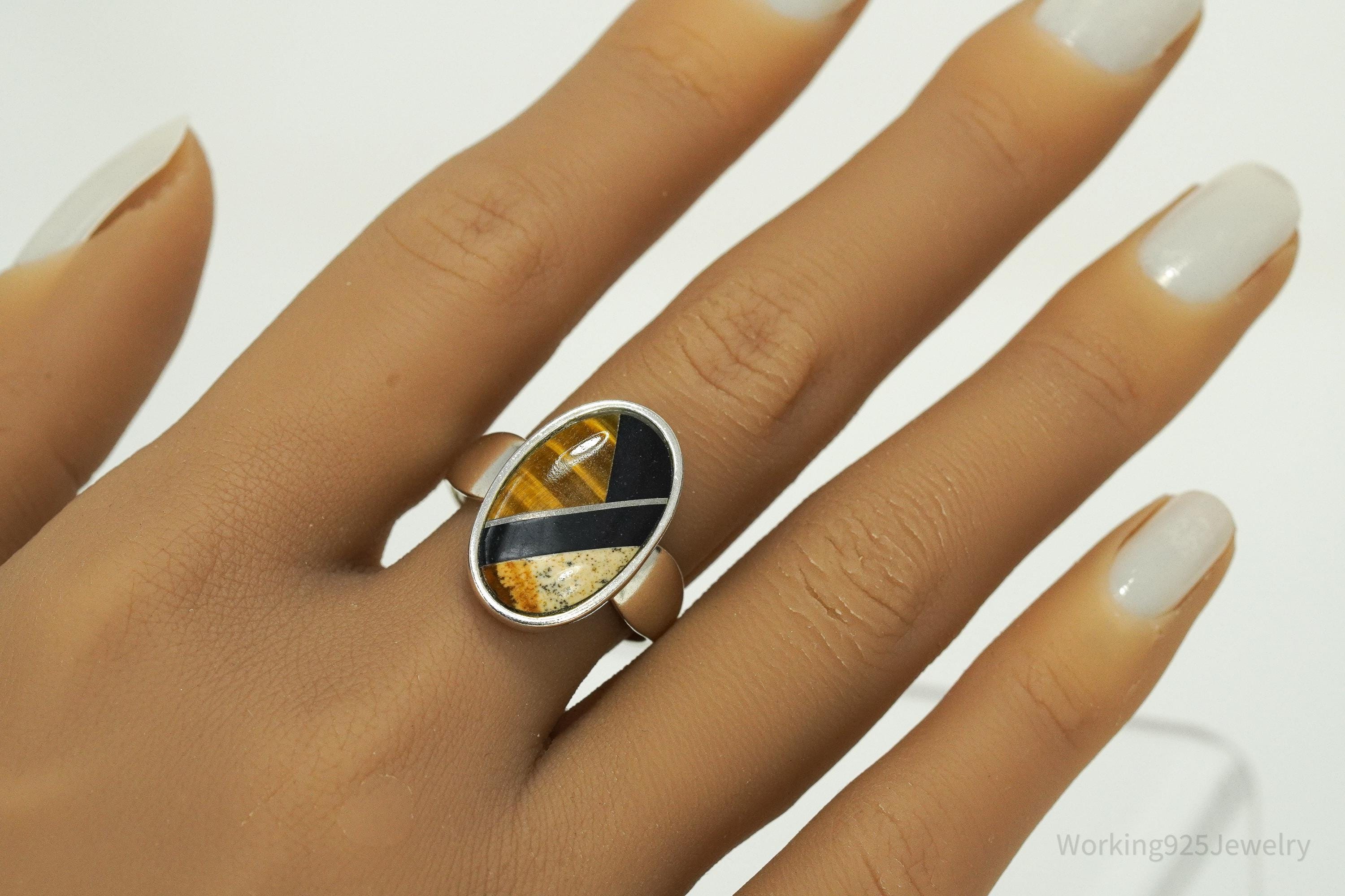 Vintage Desert Rose Trading Multi Stone Inlay Sterling Silver Ring Size 10.25