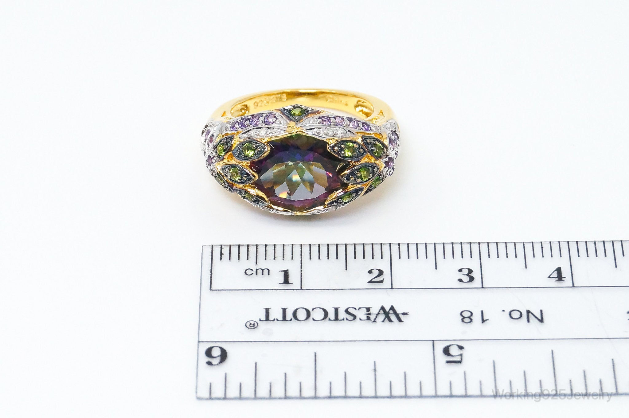 Vintage Multi Gem Gold Vermeil Sterling Silver Statement Ring - SZ 6