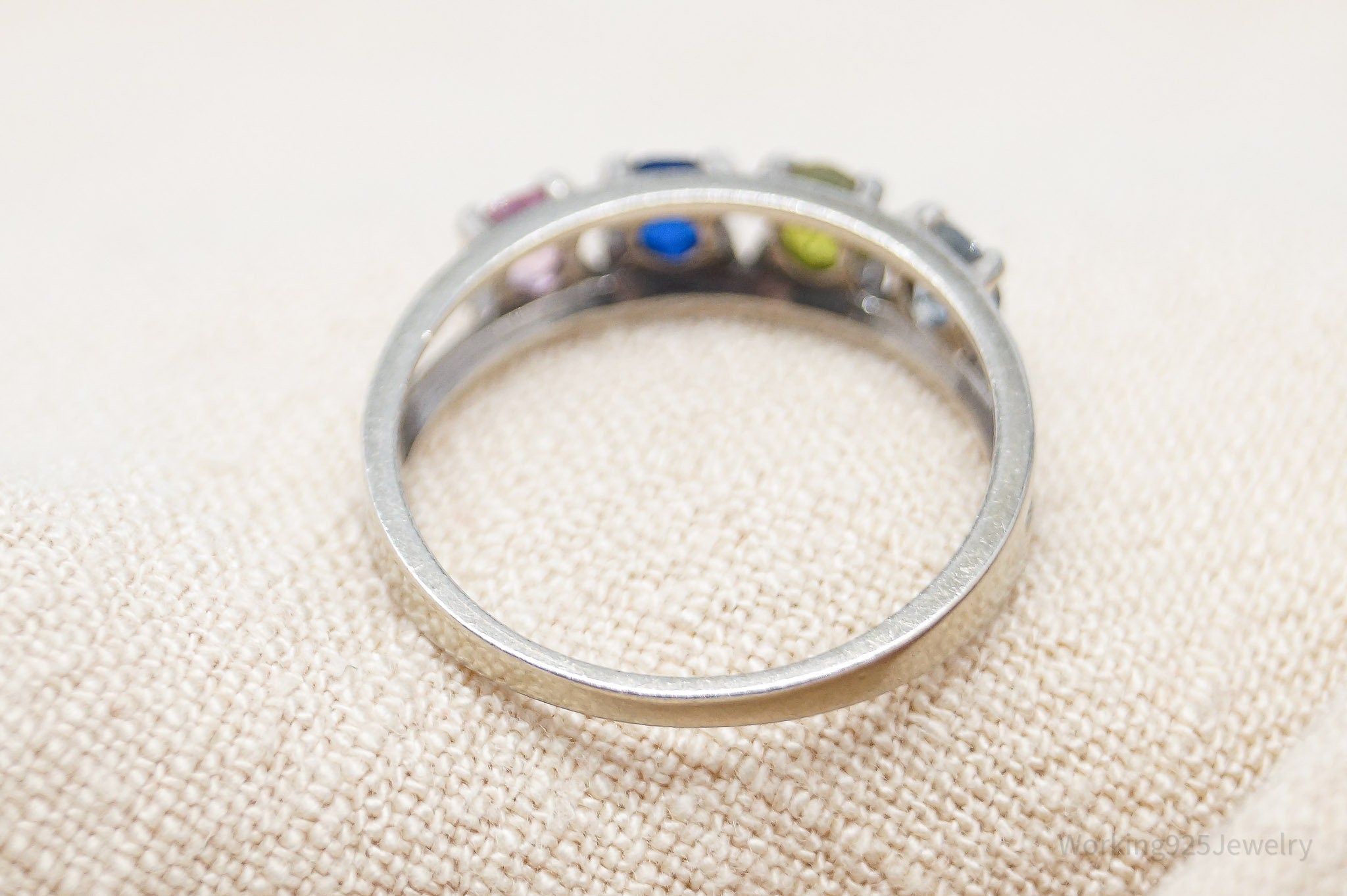 Vintage Mid Century Multi Gemstone 10K White Gold Ring - Size 6.75