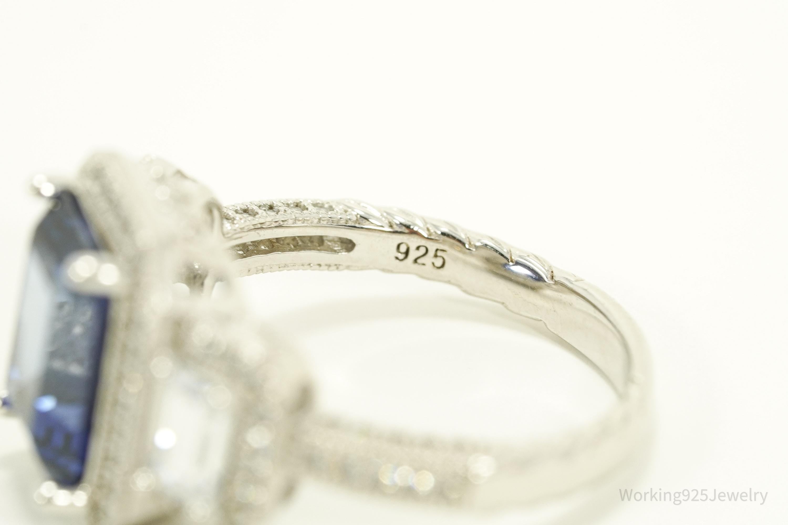 Blue Lab Sapphire & White Cubic Zirconia Sterling Silver Ring - Size 7.25