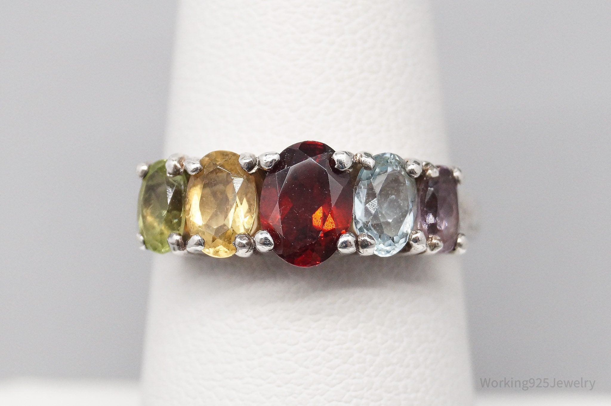 Vintage Multi Gemstone Sterling Silver Ring - Size 7