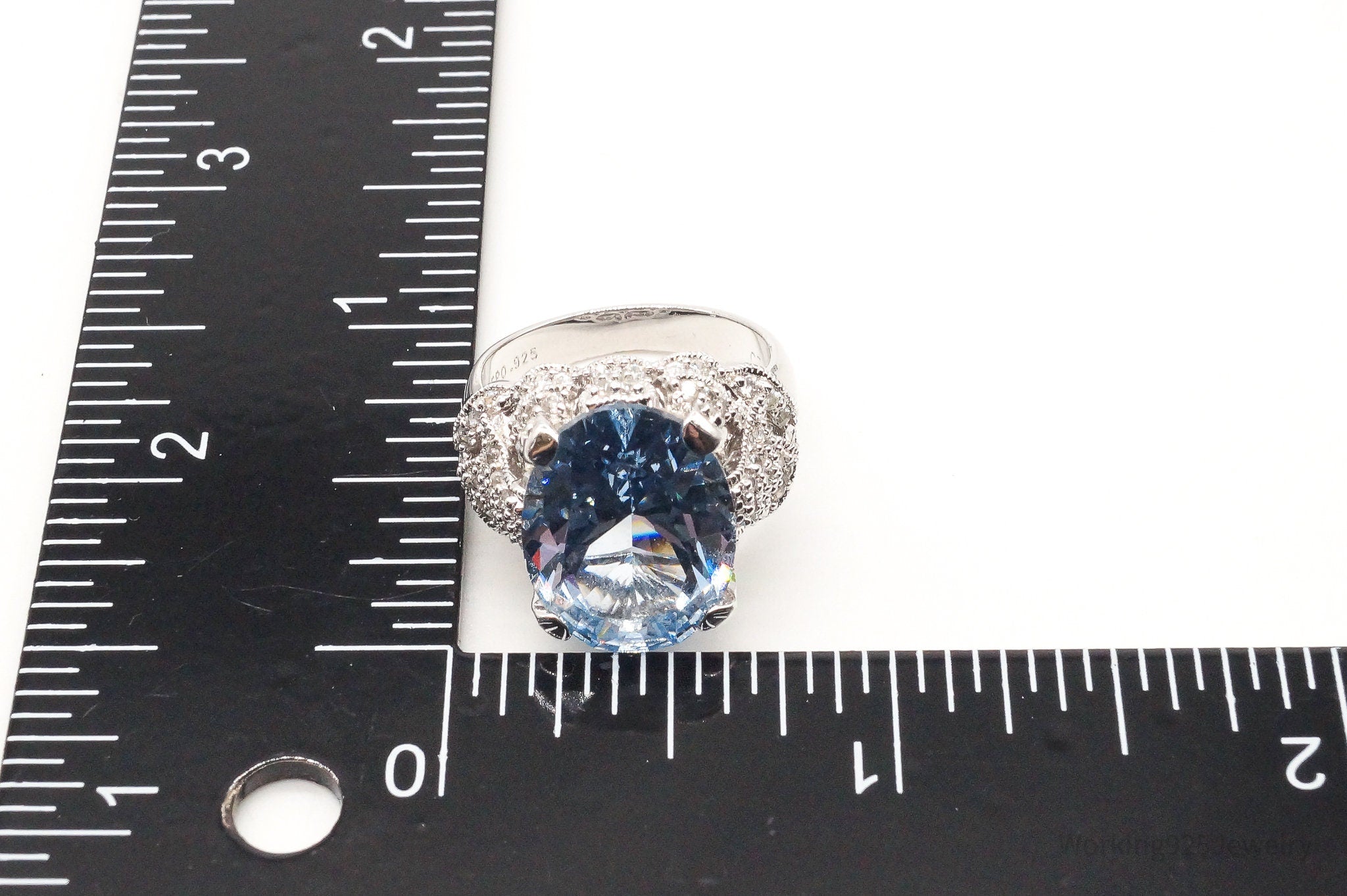 Vintage ESPO Large Blue Topaz Cubic Zirconia Sterling Silver Ring Size 6.75