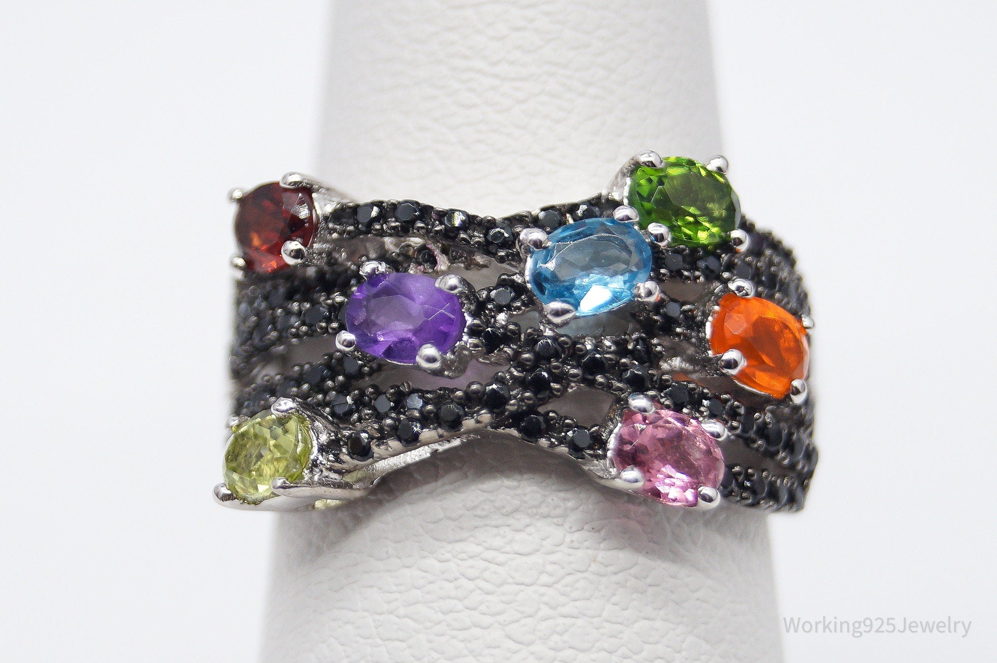 Multi Gemstone Sterling Silver Ring - Size 6