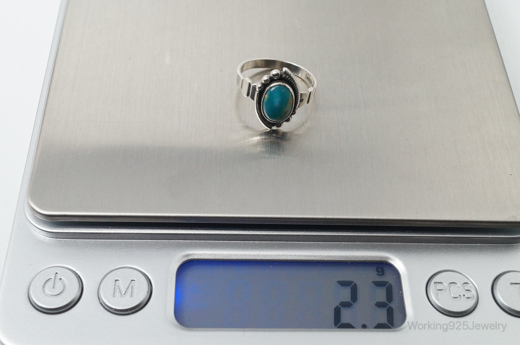 Vintage Native American Bell Trading Post Turquoise Sterling Silver Ring SZ 4.5