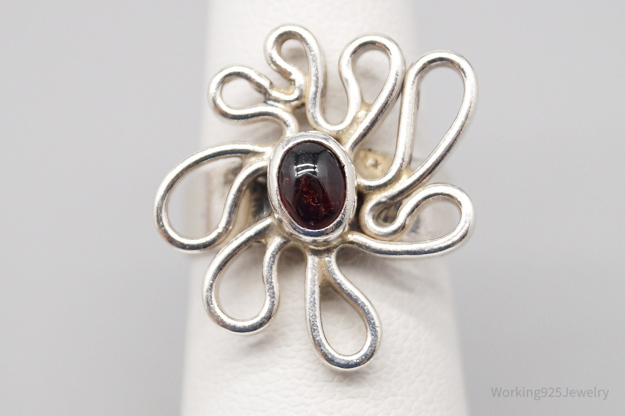 Vintage Modernist Byron Rhodolite Garnet Sterling Silver Ring - Size 5