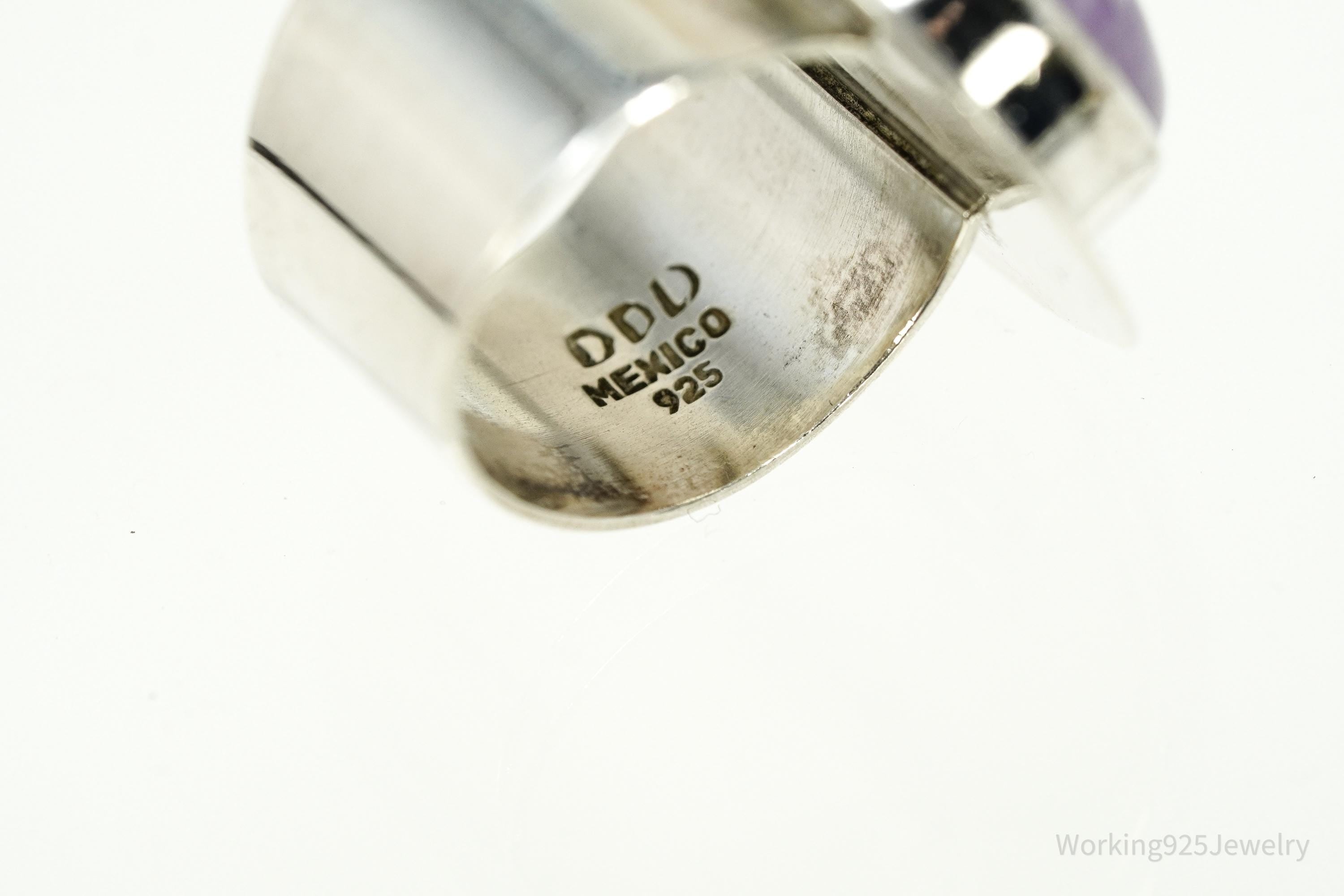 Vintage Mexico Modernist Dominique Dinouart Large Amethyst Sterling Silver Ring - Size 6.75