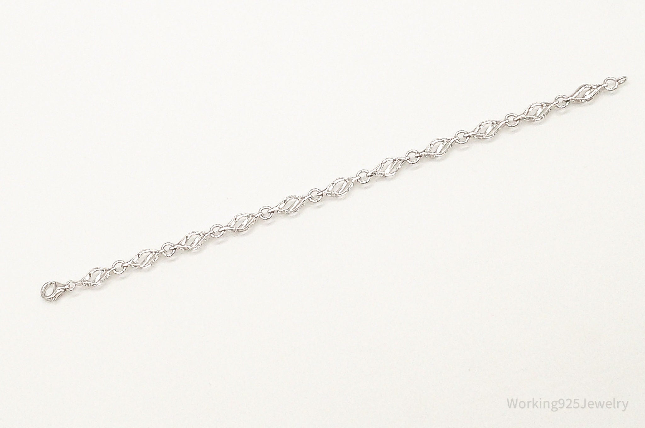 Designer JWBR Single Diamond Linked Sterling Silver Bracelet