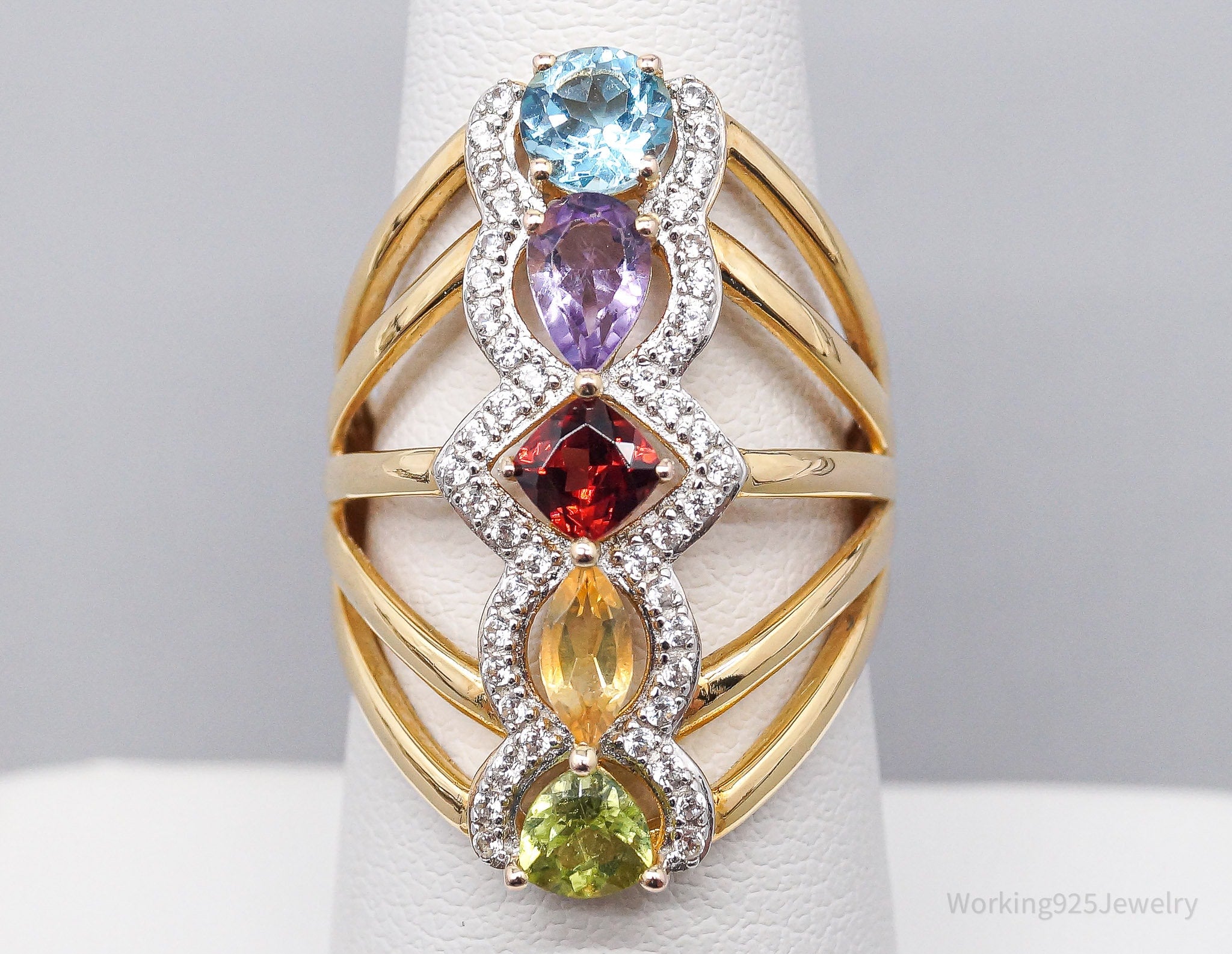 QVC Multi Gemstone 14K Yellow Gold Plated Sterling Silver Ring - Size 7