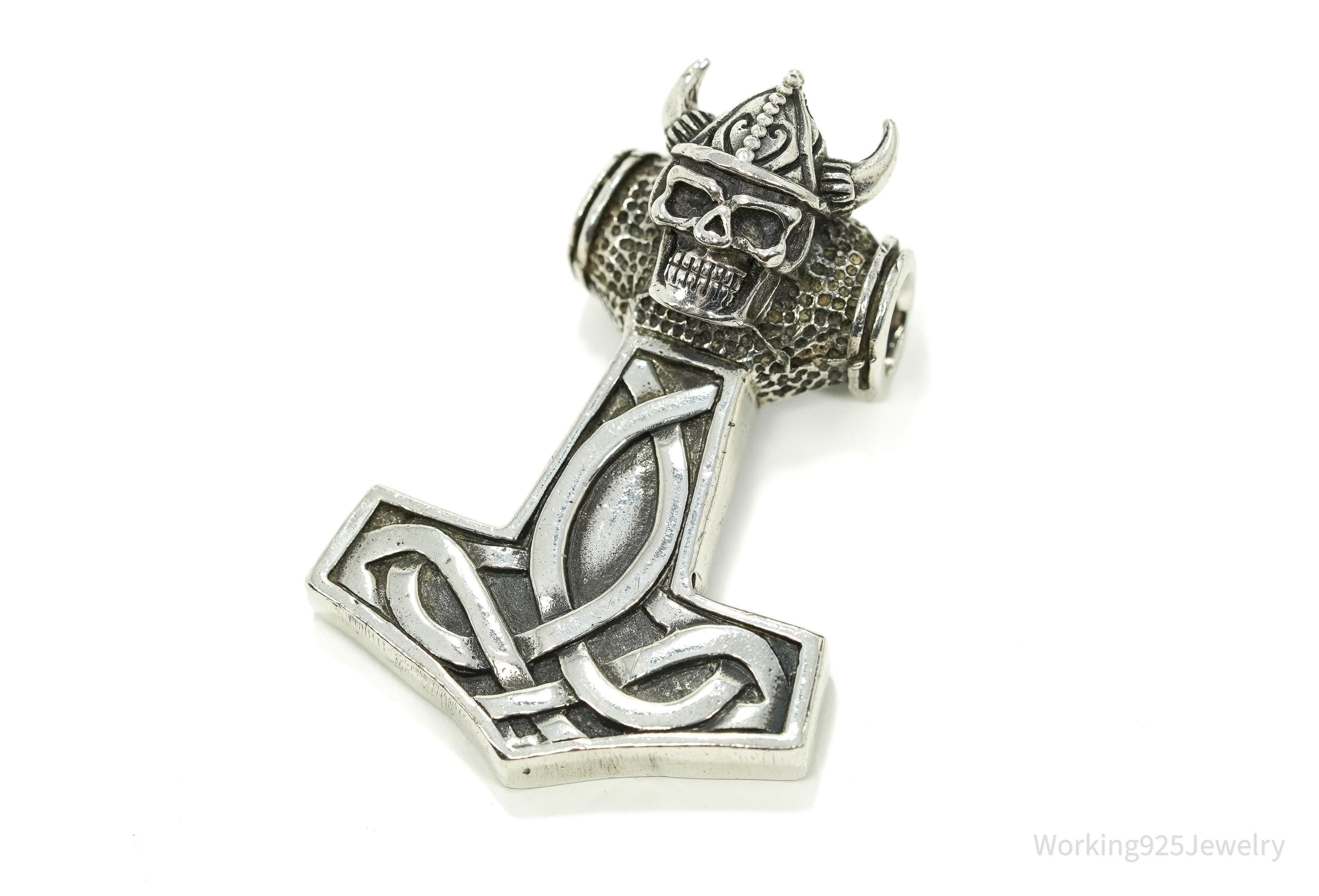 Vintage Large Thor's Hammer Sterling Silver Necklace Pendant