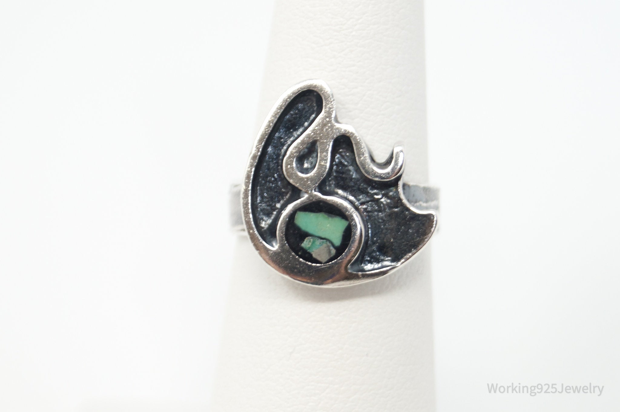 Vintage Modern Abstract Turquoise Chips Sterling Silver Ring - Size 5.75