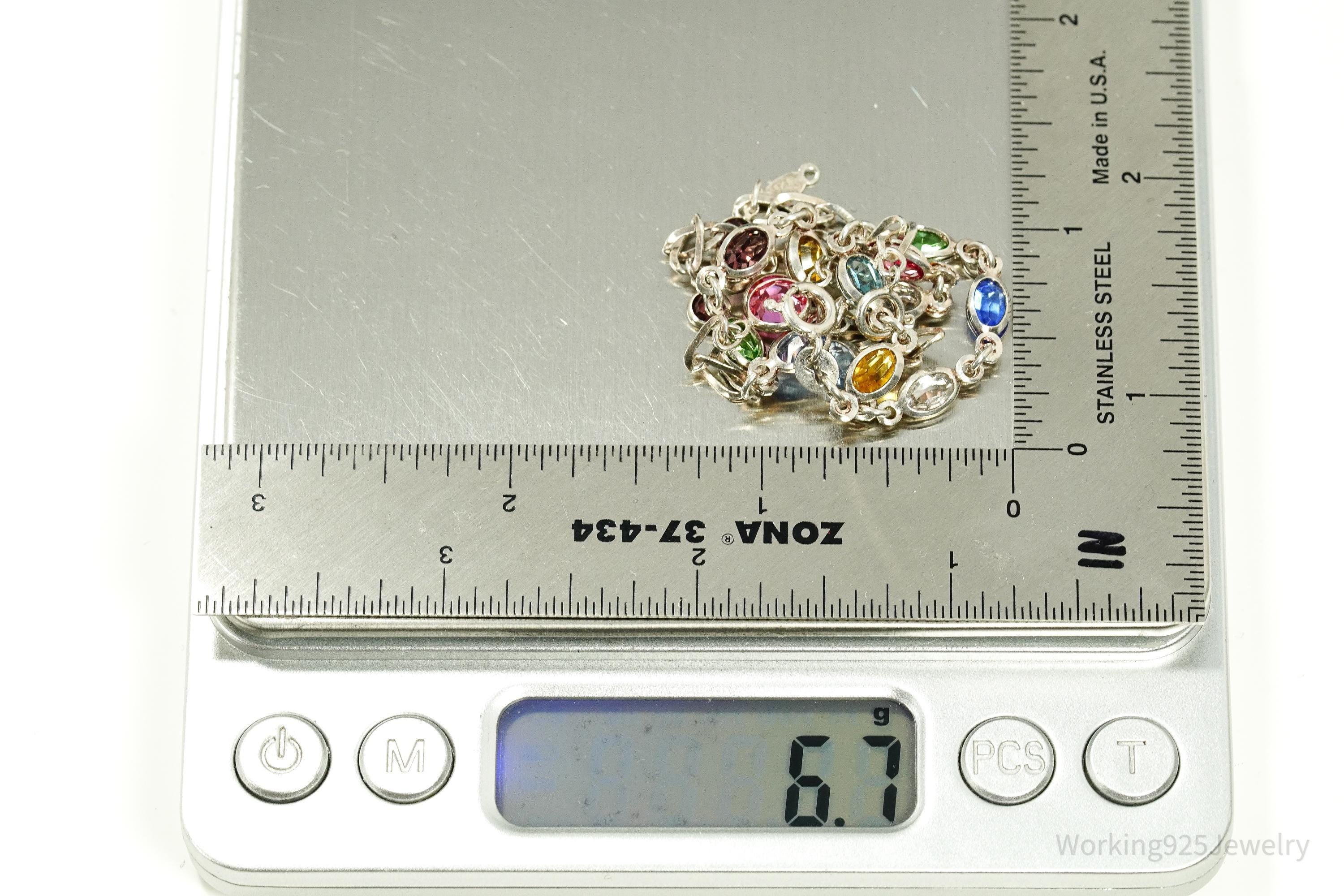 Vintage Avon Rainbow Crystal Sterling Silver Bracelet - 7.5"