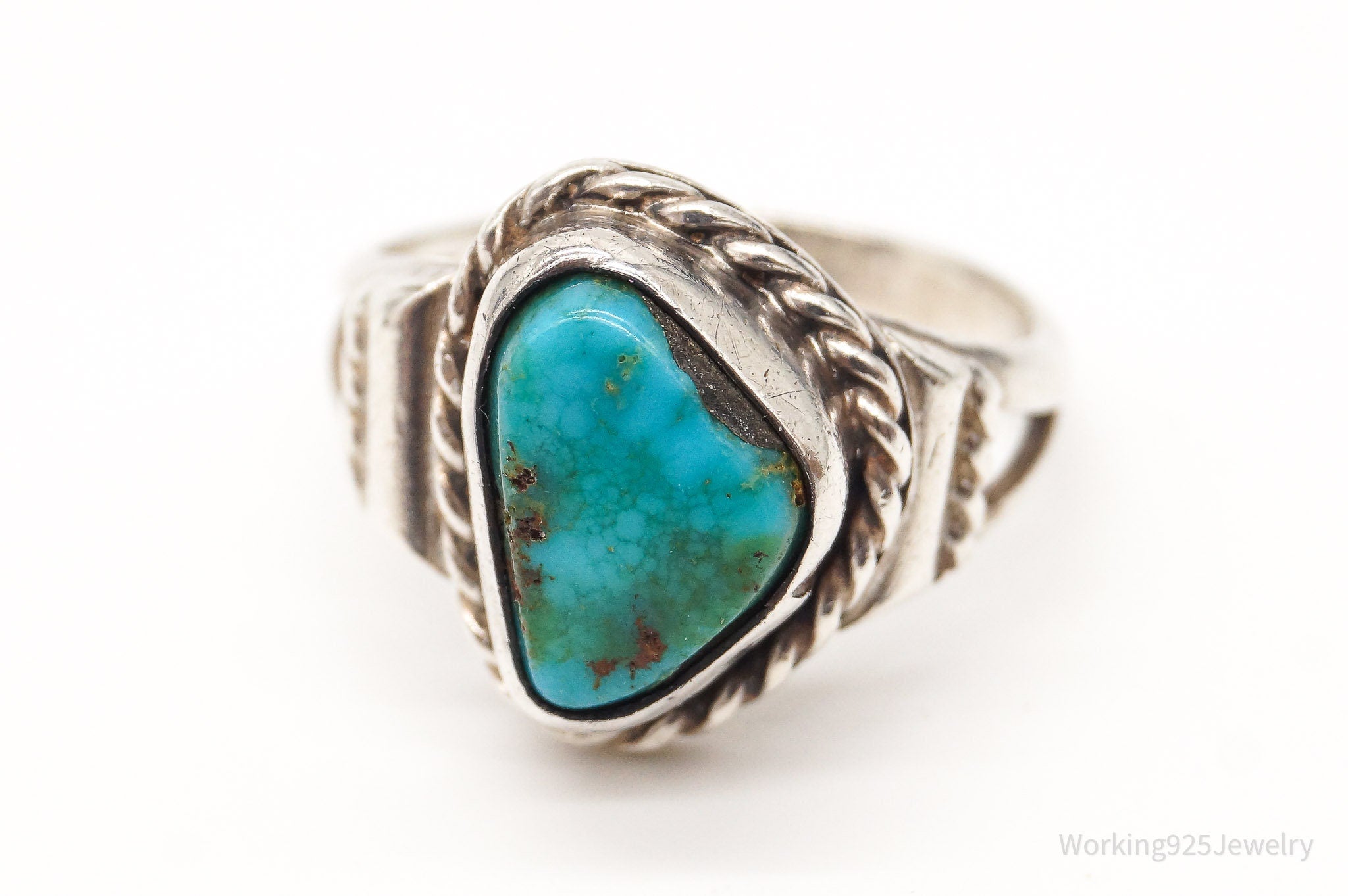 Vintage Native American Turquoise Silver Ring - Size 5.5