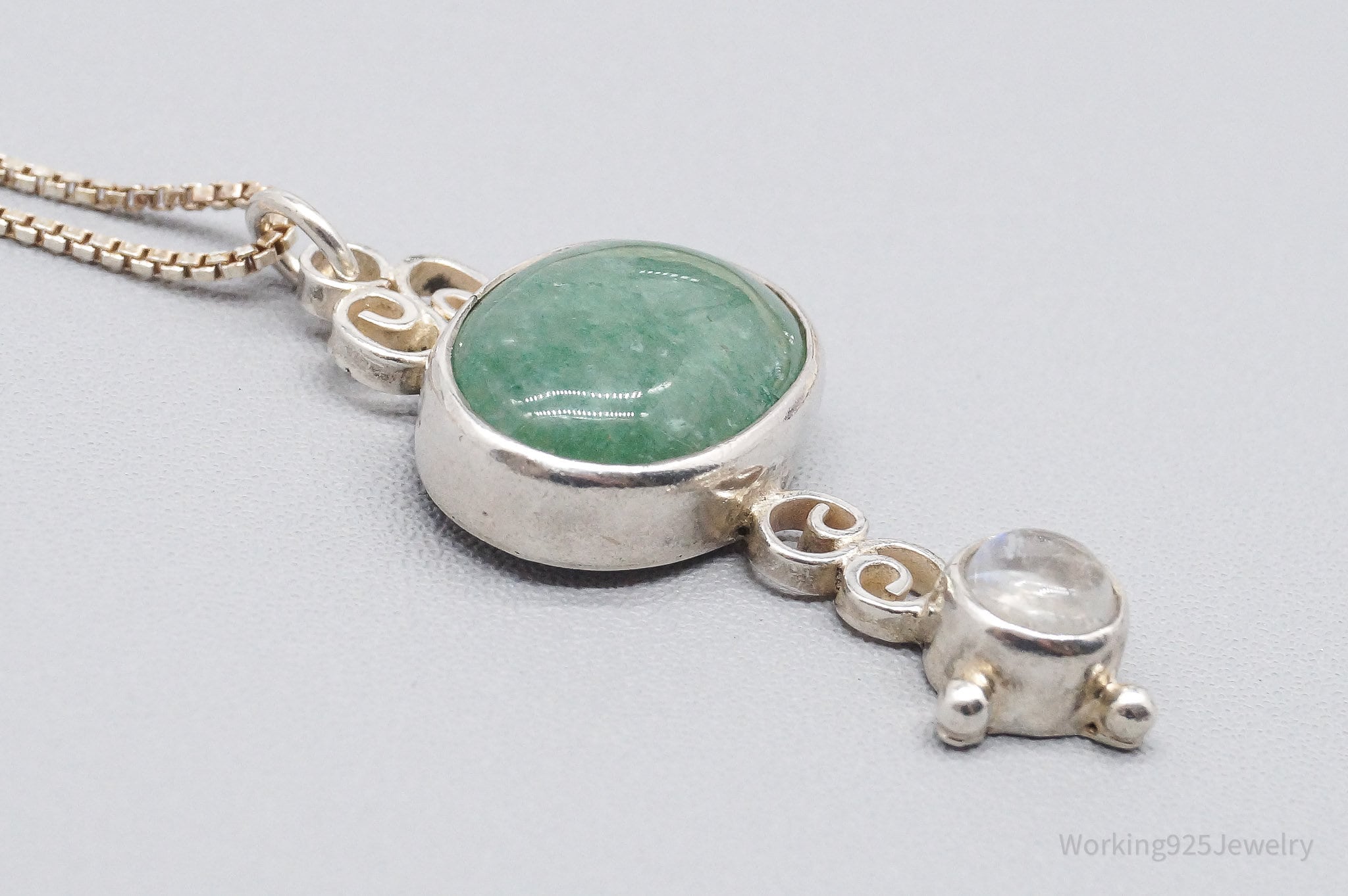 Vintage SAJEN Aventurine & Moonstone Sterling Silver Necklace 20"