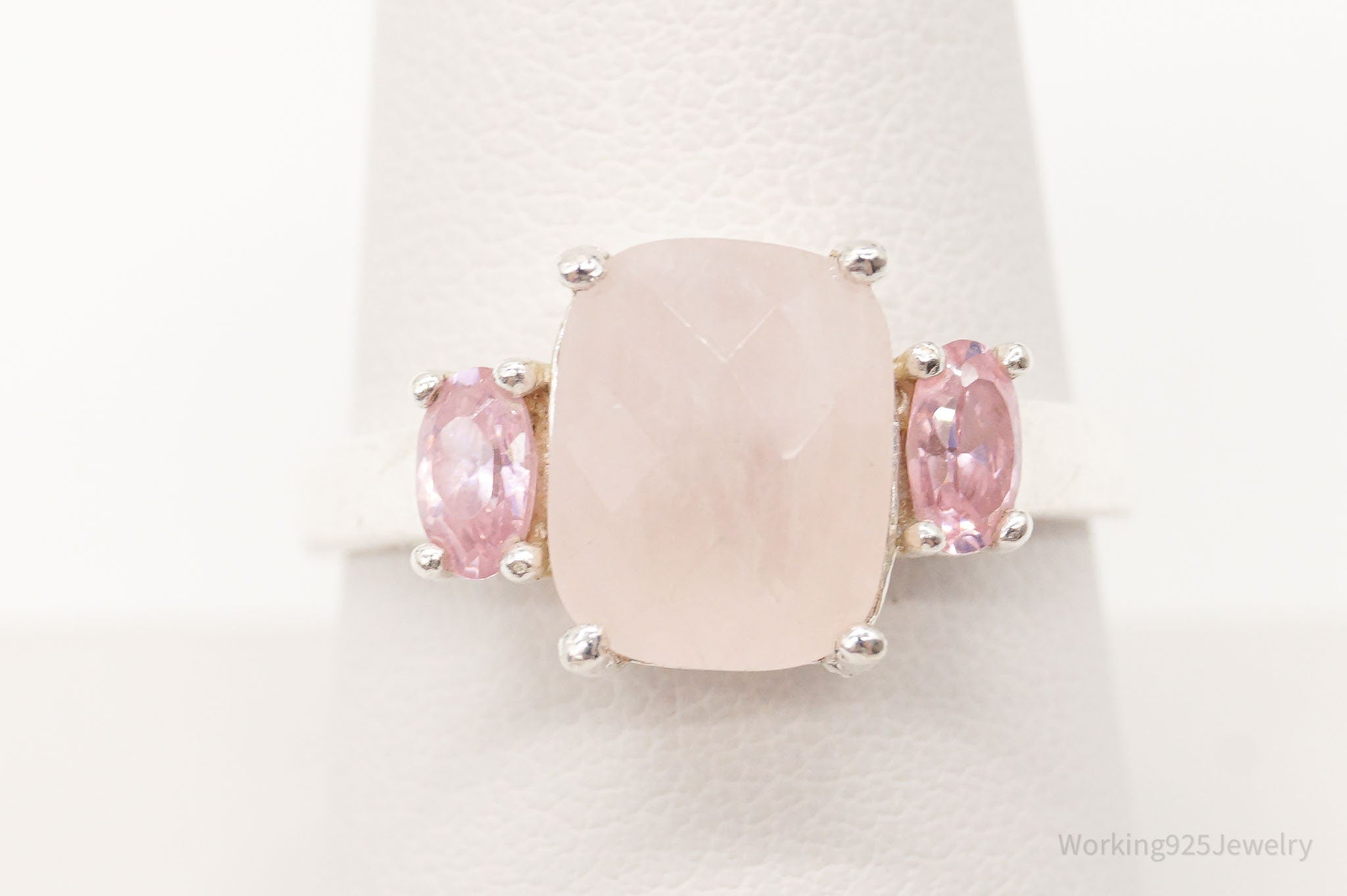 Vintage Rose Quartz Pink Topaz Sterling Silver Ring - Size 8.75