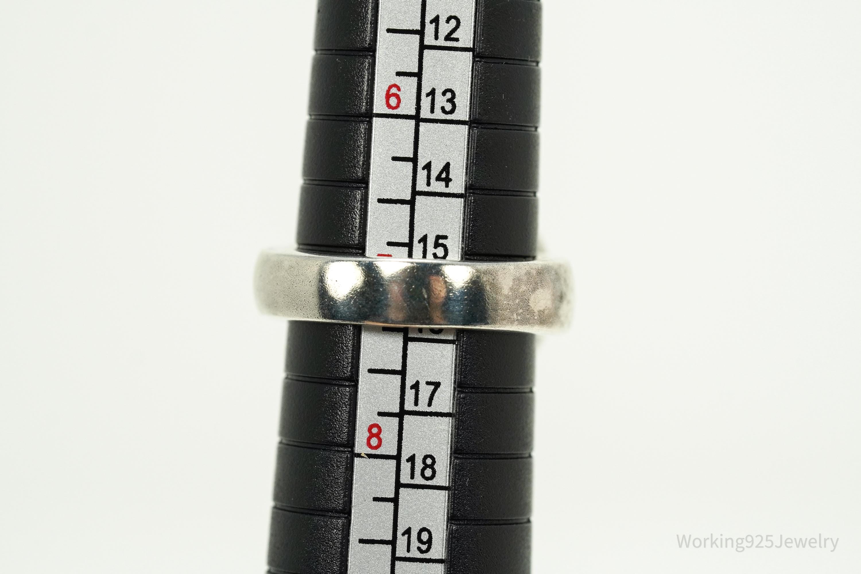 Vintage Belt Buckle Black Enamel Sterling Silver Ring - Size 7.25