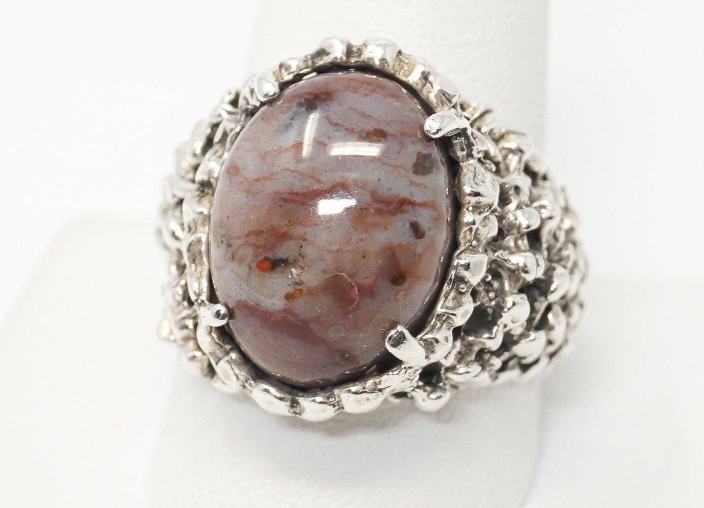 Vintage Unique Jasper Brutalist Sterling Silver Ring - Sz 10.75