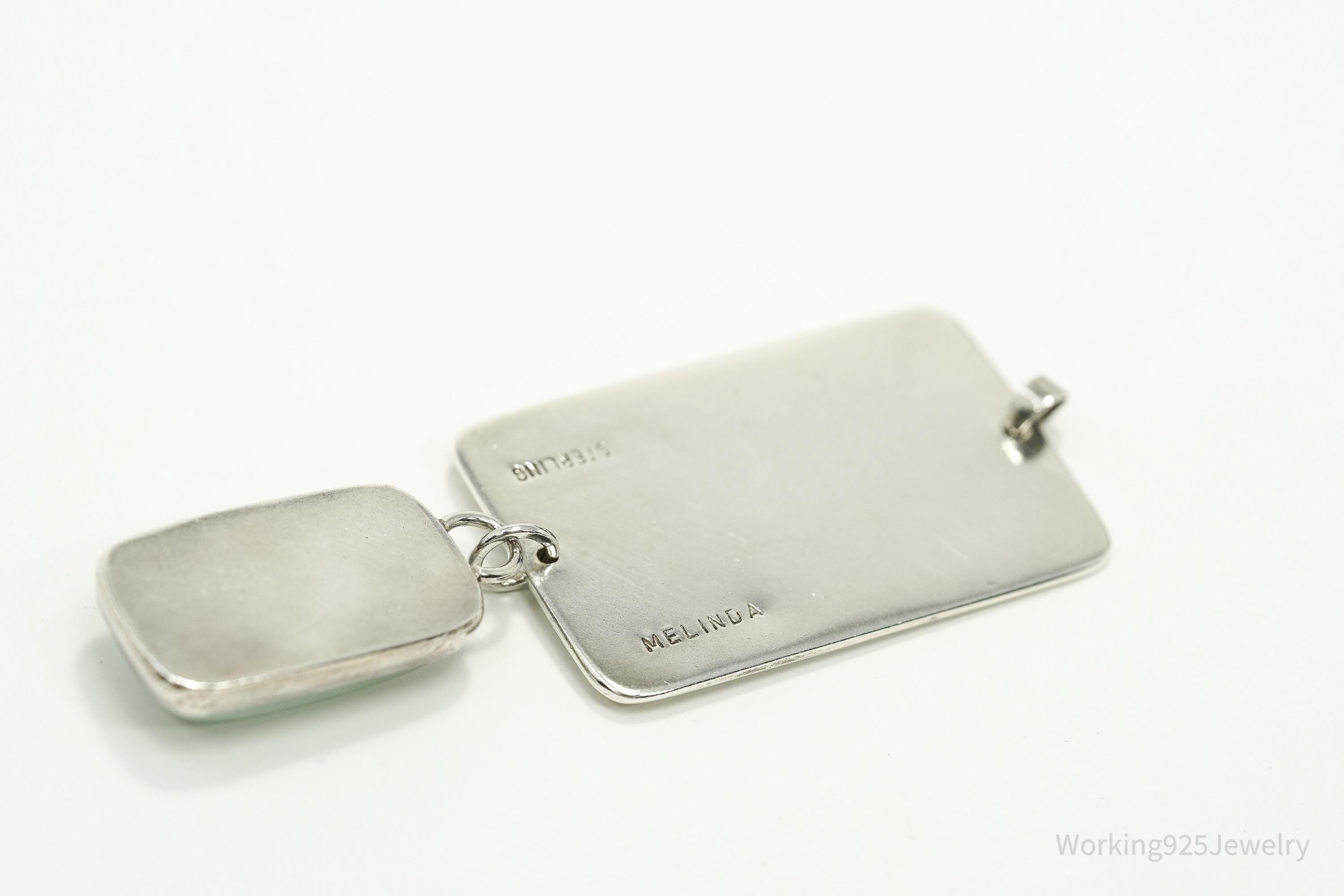 Large Vintage Native American Aqua Chalcedony Sterling Silver Pendant 2.75"